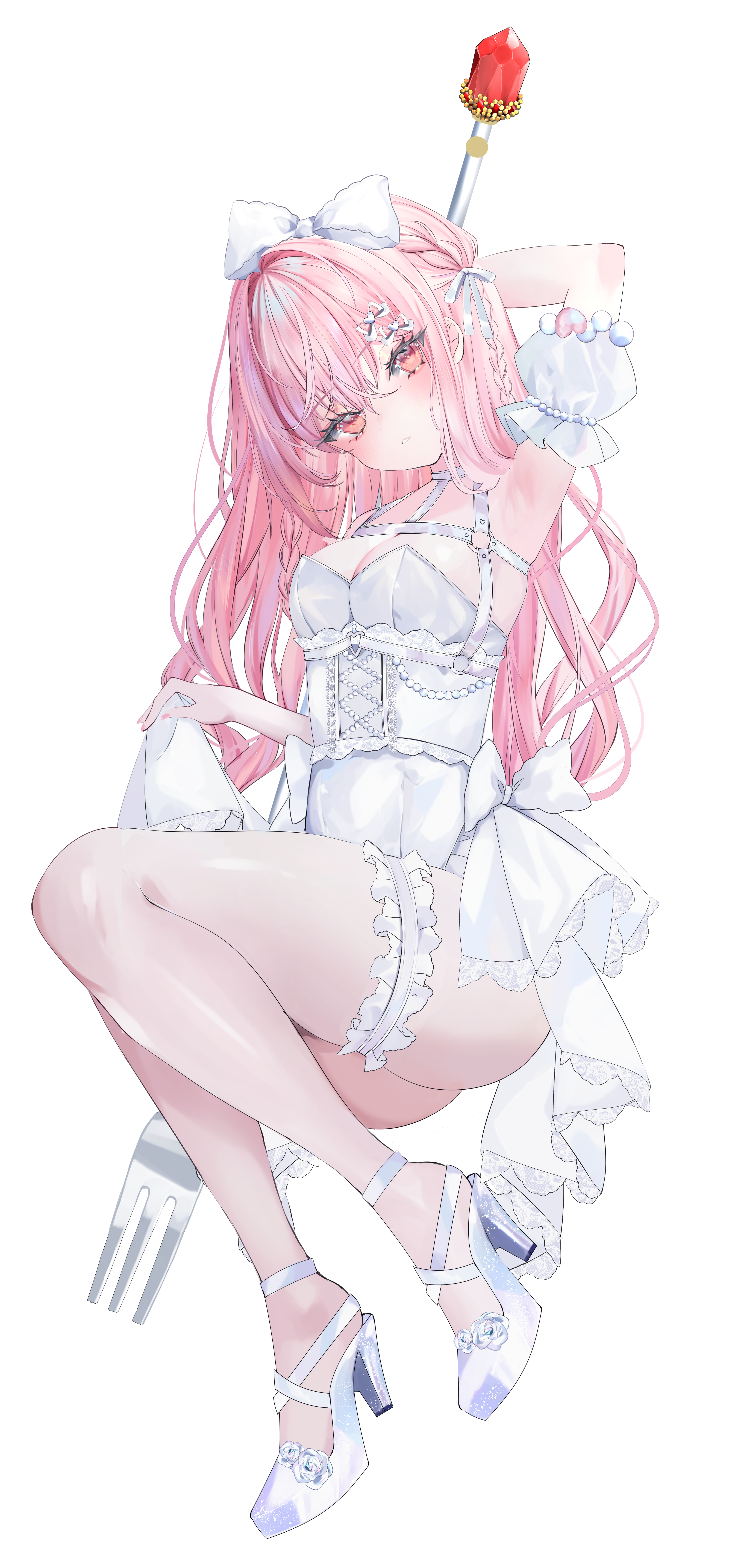 dress garter heels no_bra otonoha_moe skirt_lift weapon
