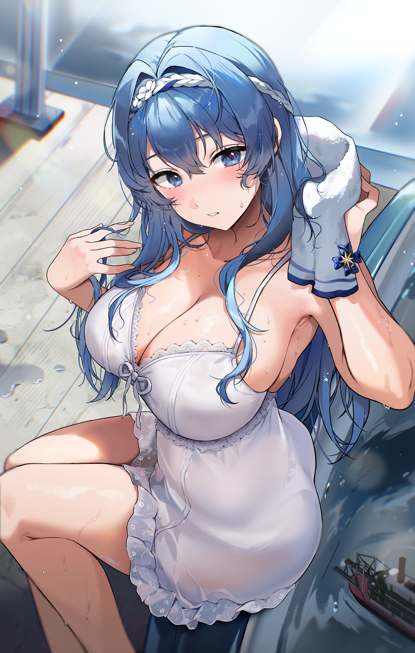 gijang goddess_of_victory:_nikke helm no_bra see_through towel wet