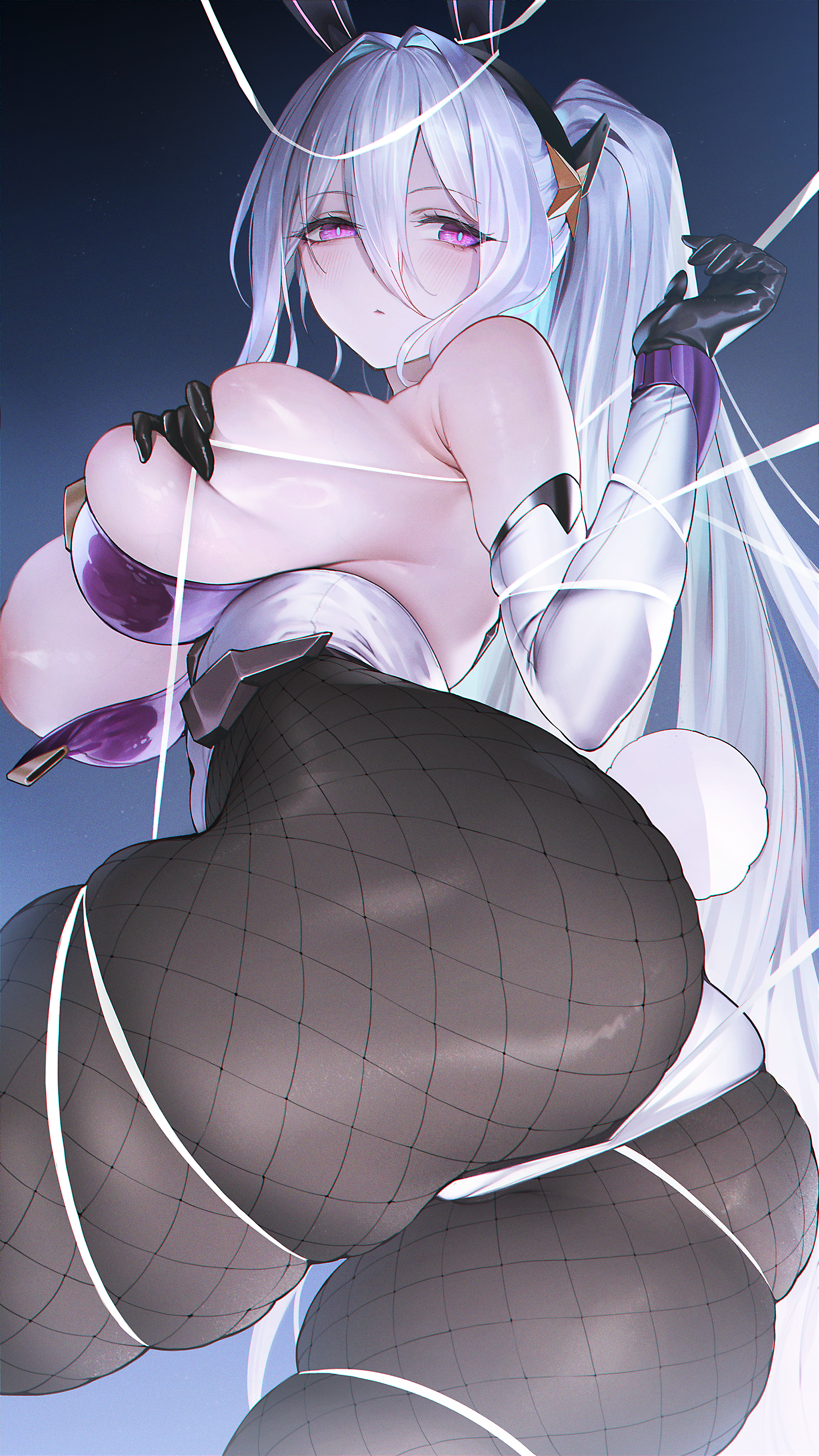 animal_ears areola ass azur_lane bondage breast_hold breasts bunny_ears bunny_girl fishnets kearsarge_(azur_lane) no_bra pantyhose persimmonszzz tail