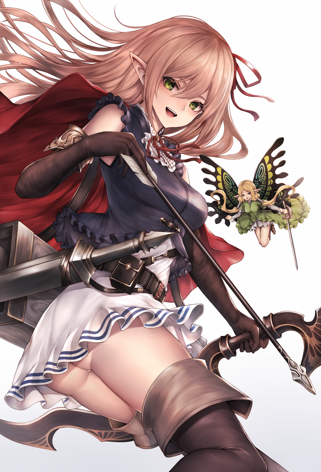 Inaba Sunimi Shadowverse Arisa Shadowverse Armor Ass Dress Elf Fairy Pantsu Pointy Ears Skirt Lift Sword Thighhighs Thong Weapon Yande Re