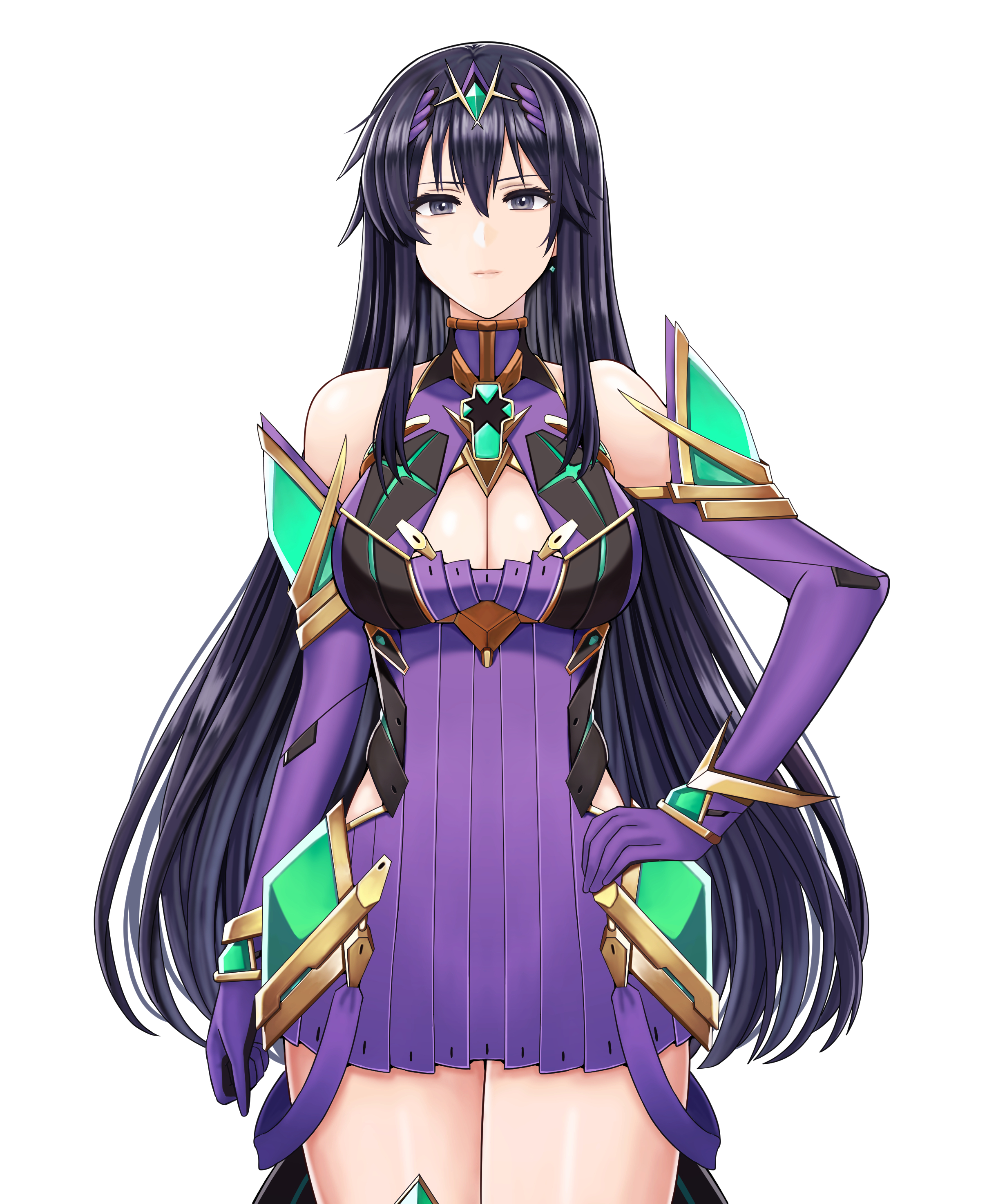 armor ayra_(fire_emblem) breast_hold cleavage cosplay dress fire_emblem fire_emblem:_seisen_no_keifu hikari_(xenoblade_2) no_bra saikunartworks xenoblade_(series) xenoblade_2