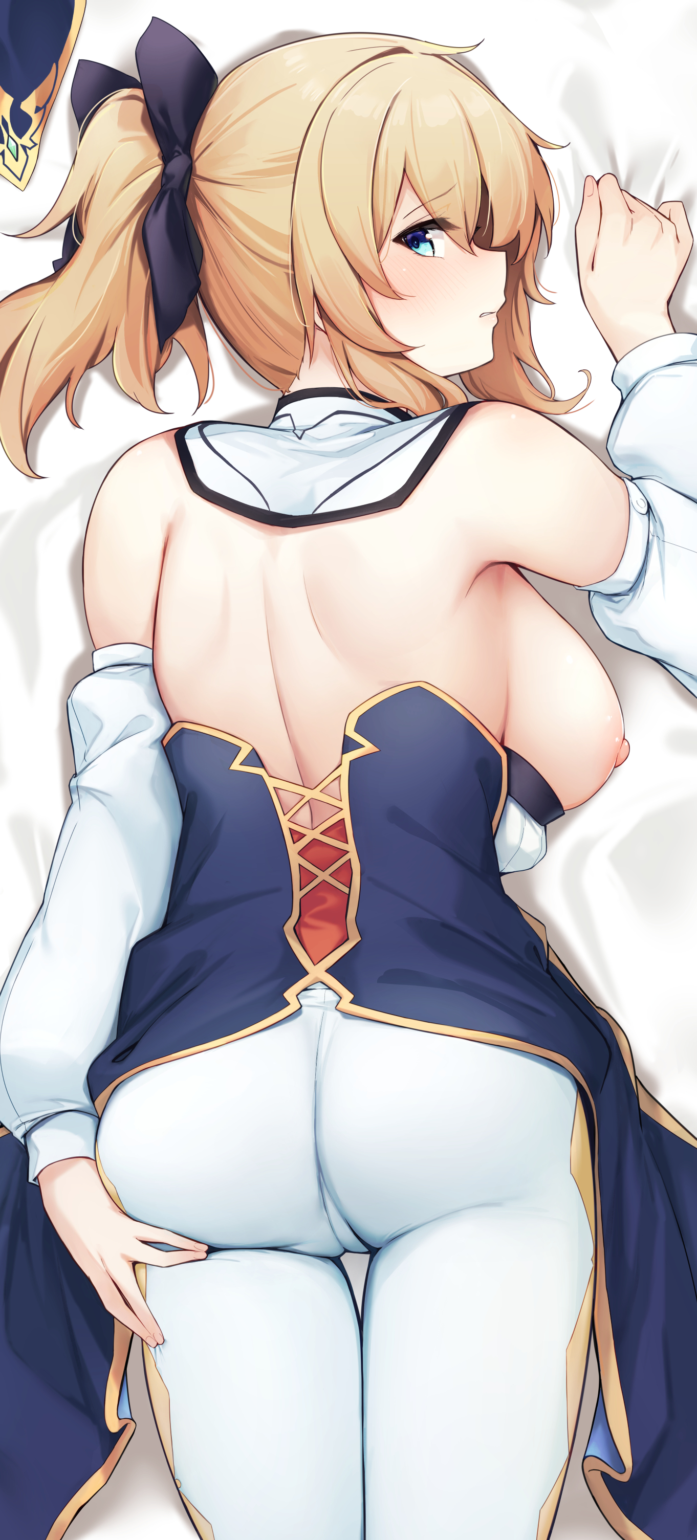 ass borushichi breasts dakimakura genshin_impact jean_(genshin_impact) nipples no_bra uniform