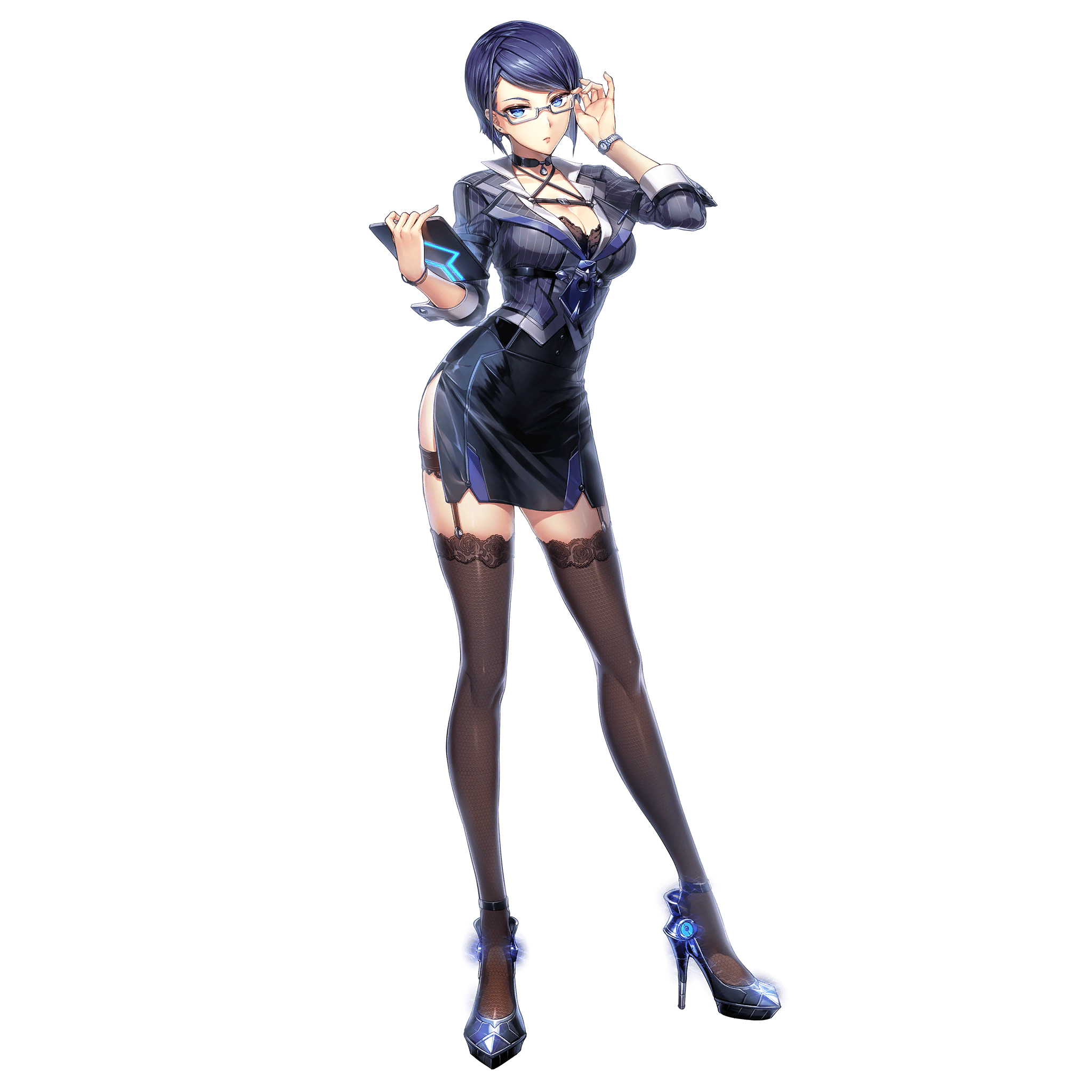 bra business_suit cleavage garter heels megane stockings thighhighs transparent_png unitia