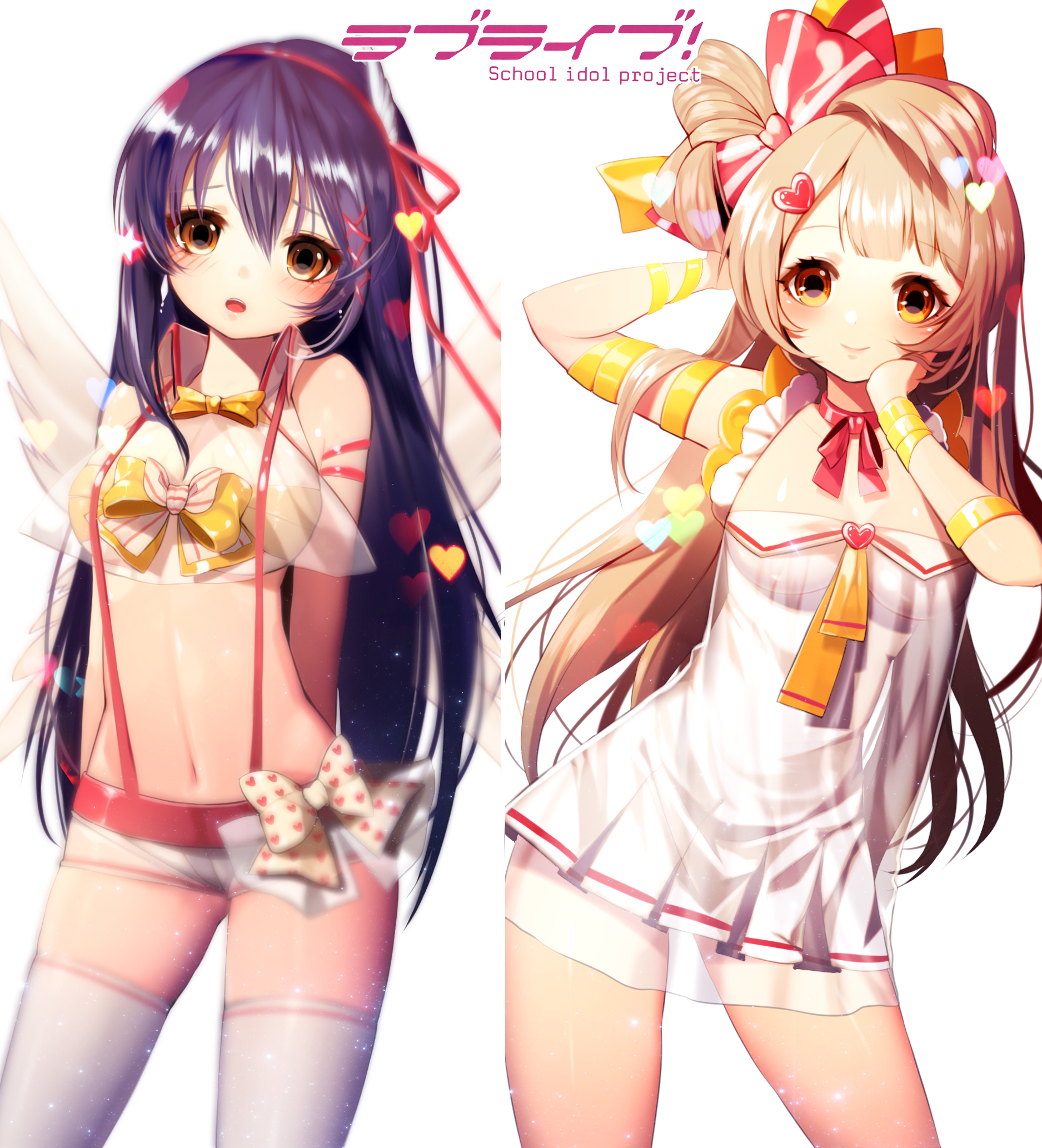 bikini_top cleavage dress love_live! love_live!_(series) minami_kotori see_through sonoda_umi sukja swimsuits thighhighs