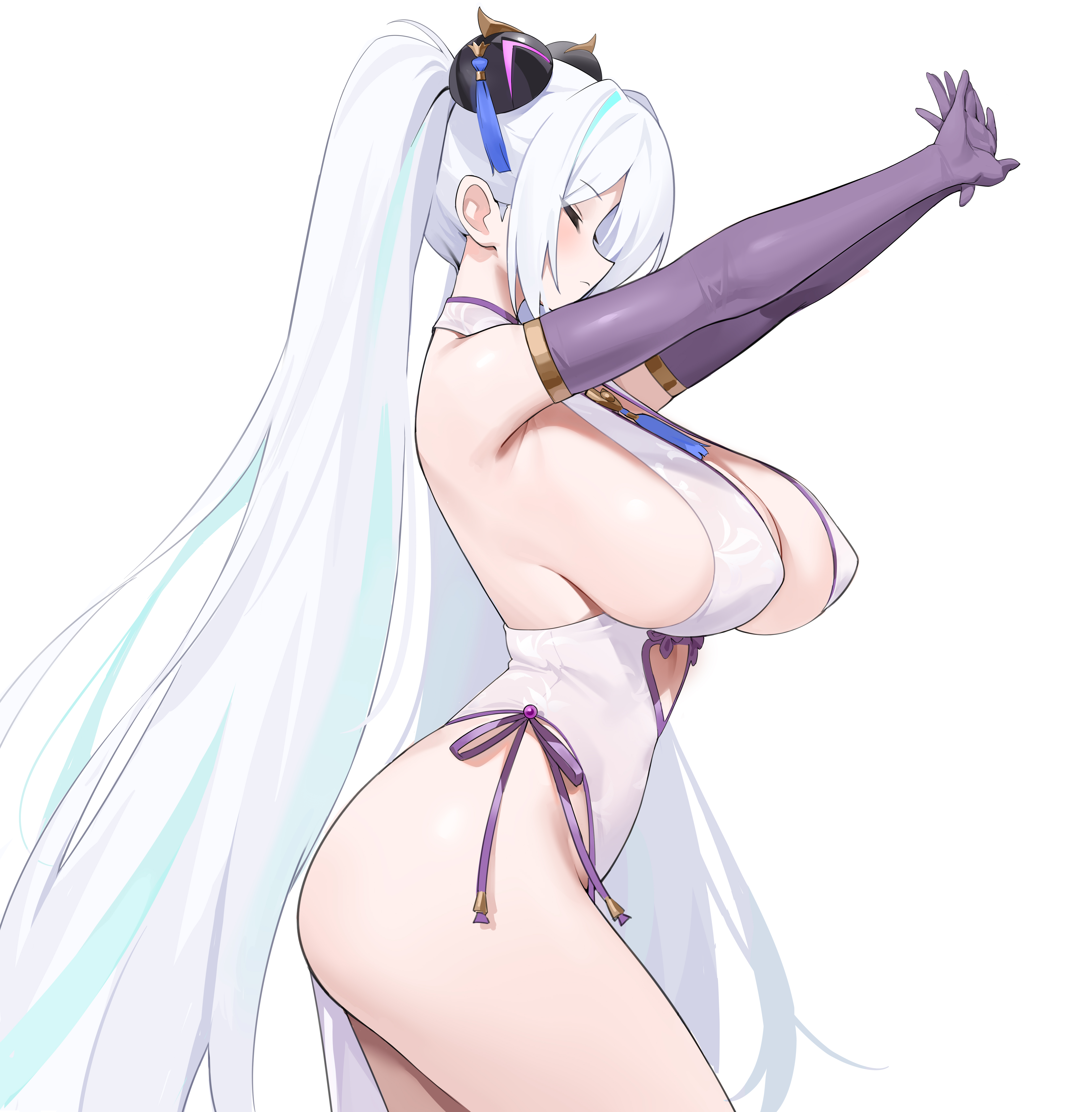 azur_lane chinadress erect_nipples iak kearsarge_(azur_lane) no_bra nopan