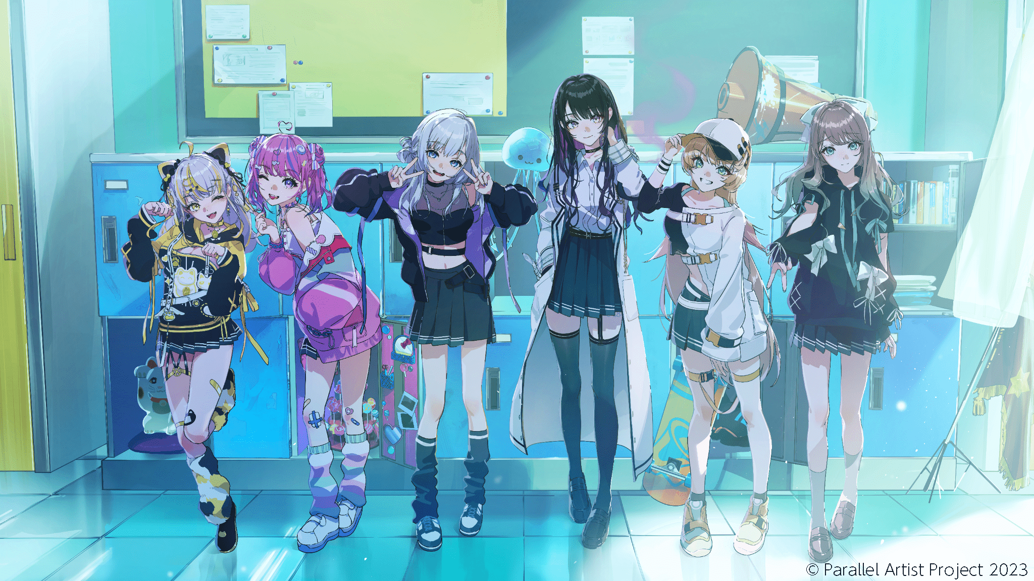 amagasaki_ame animal_ears bandaid garter kanbara_asahi nekomimi no_bra parast! see_through shirakasa_kurage stockings suzukami_utane tagme thighhighs tokiwagi_hata uniform yakushino_shino