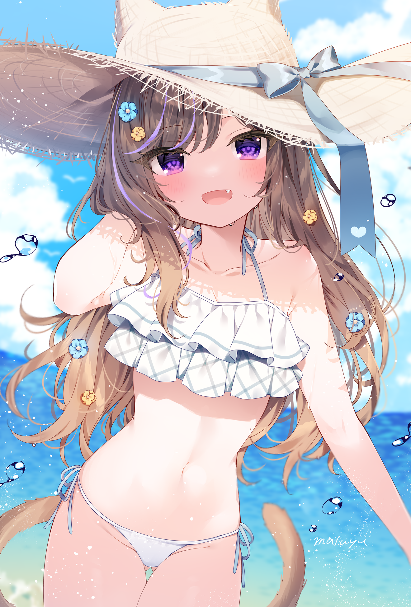 animal_ears bikini leo mafuyu_(chibi21) nekomimi swimsuits tail