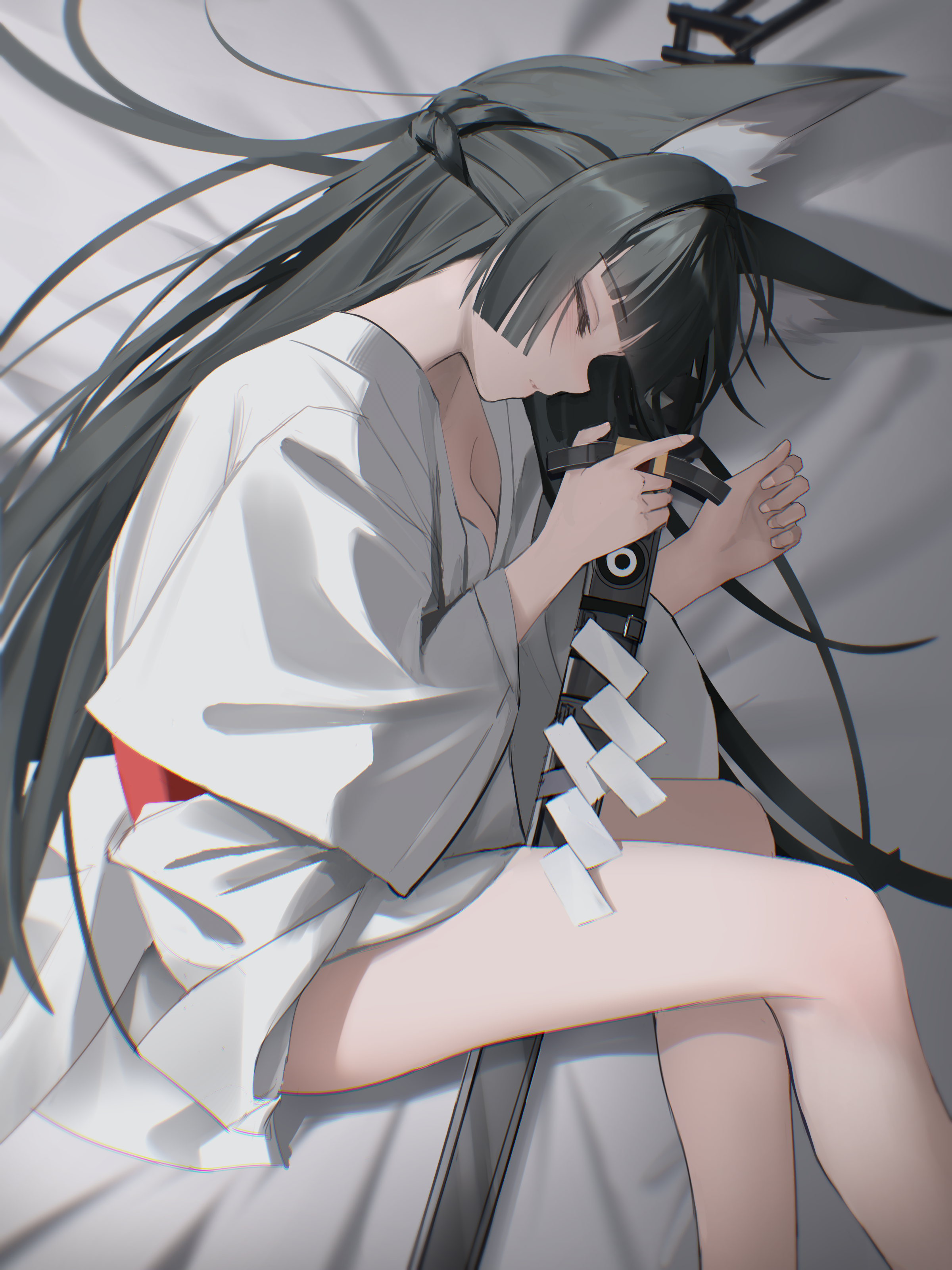 animal_ears hoshimi_miyabi kitsune no_bra open_shirt skirt_lift sword thomas_8000 yukata zenless_zone_zero