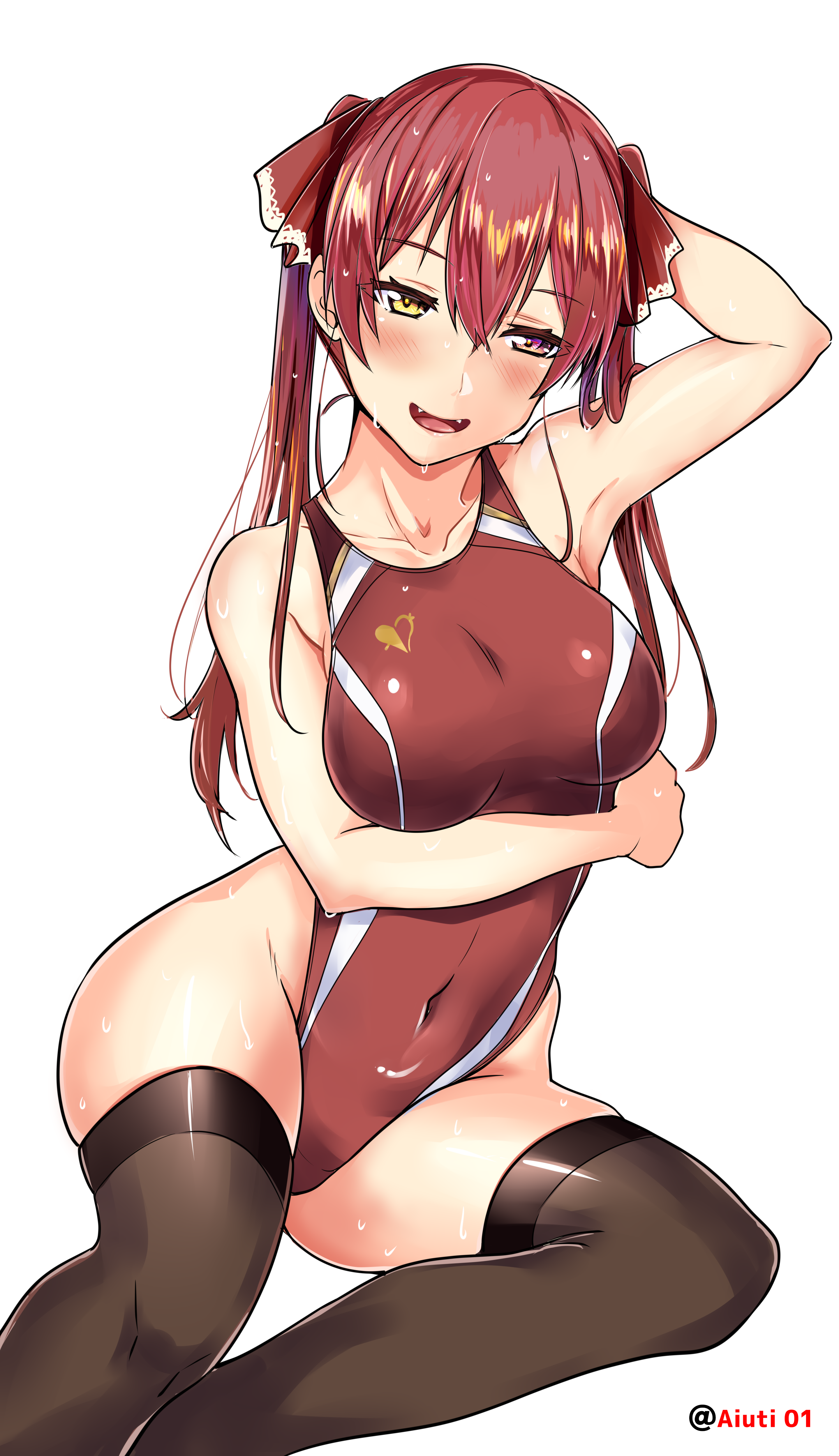 aiuti heterochromia hololive houshou_marine swimsuits thighhighs