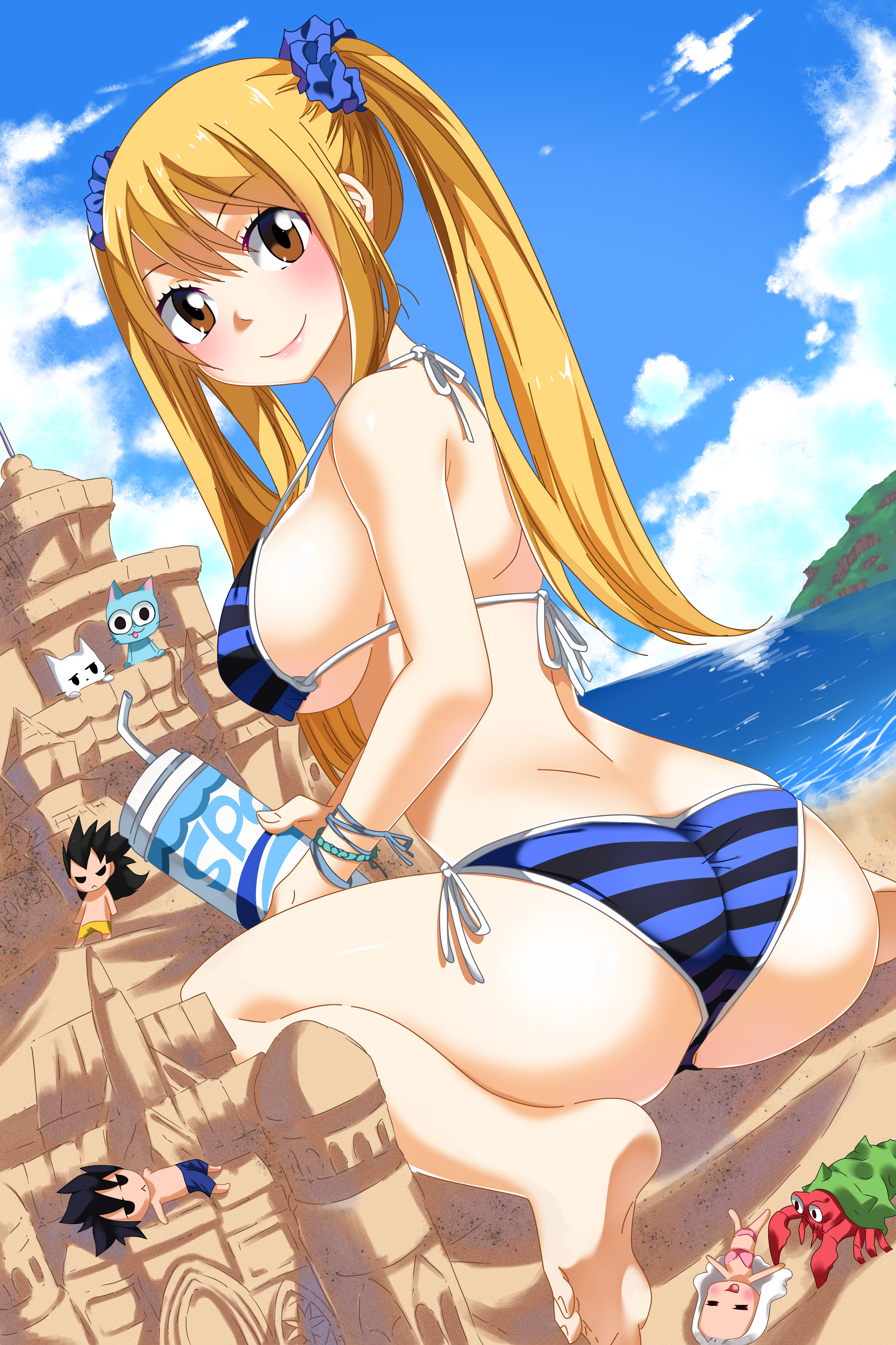 ass bikini chibi fairy_tail feet gaston18 lucy_heartfilia planeptune swimsuits underboob