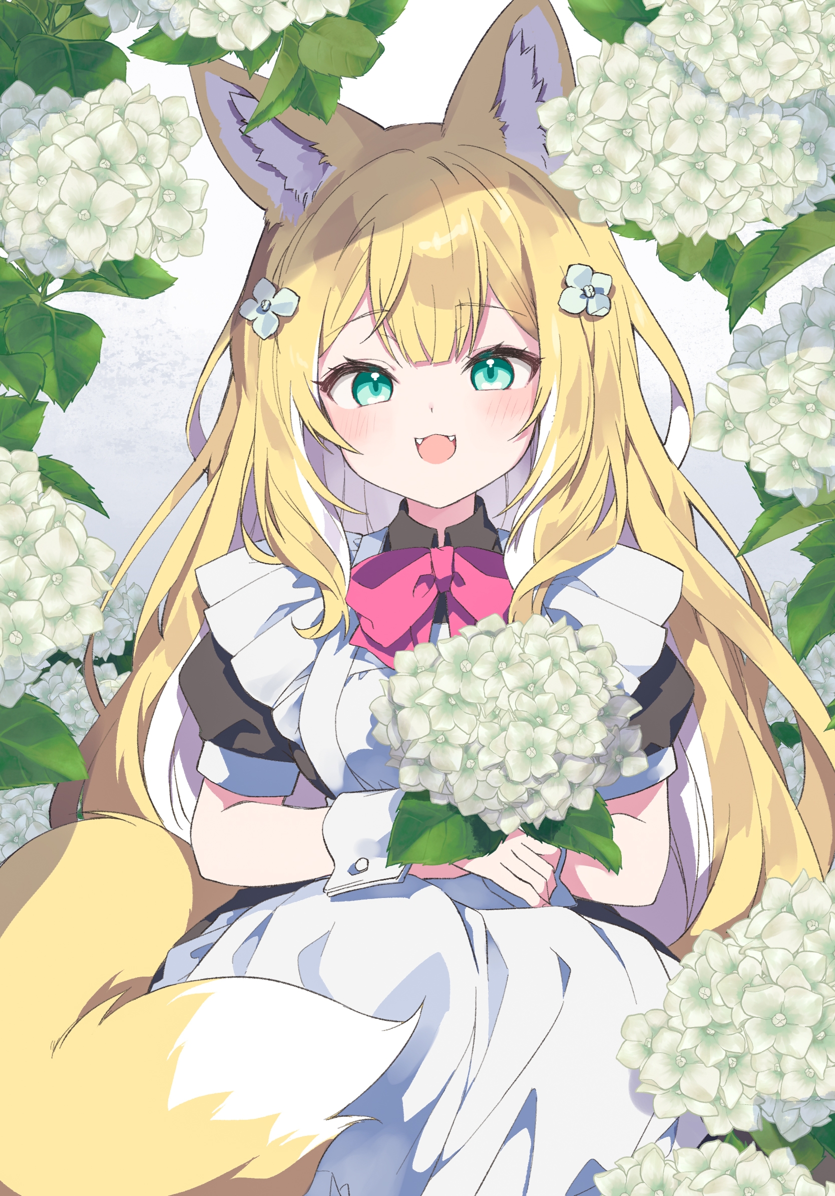 animal_ears kamiyoshi_rika kitsune maid tail