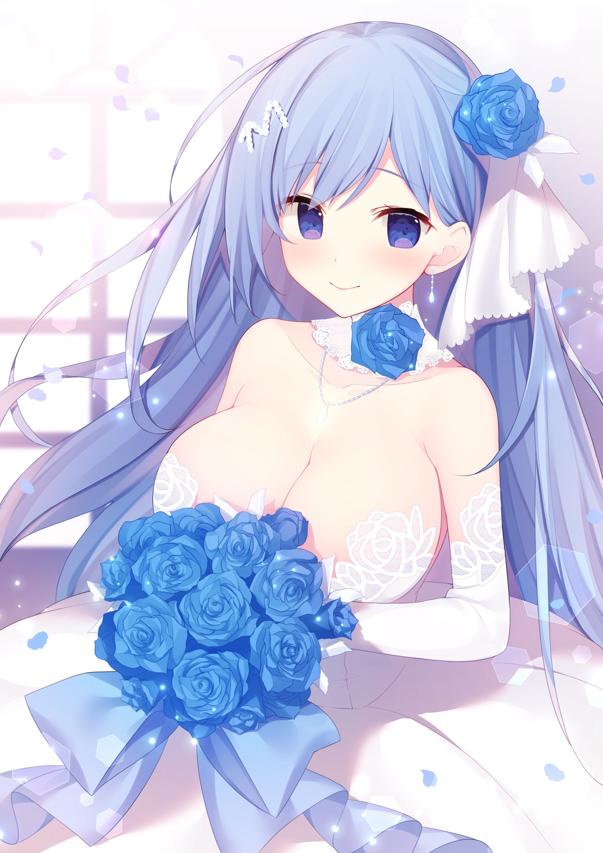breast_hold dress emori_miku emori_miku_project miko_(royal_milk) no_bra wedding_dress