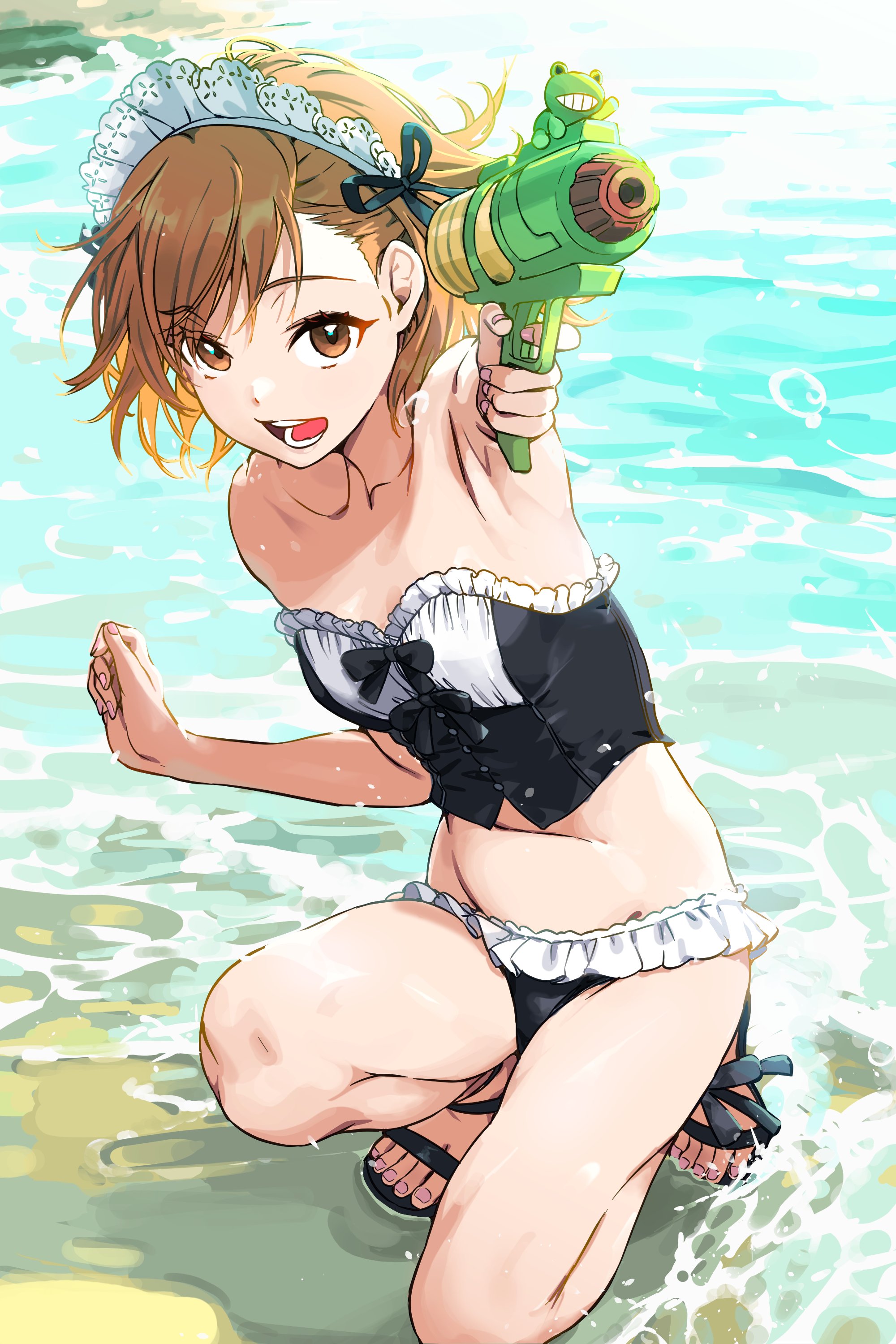 bikini gun haimura_kiyotaka maid misaka_mikoto swimsuits toaru_kagaku_no_railgun toaru_majutsu_no_index wet