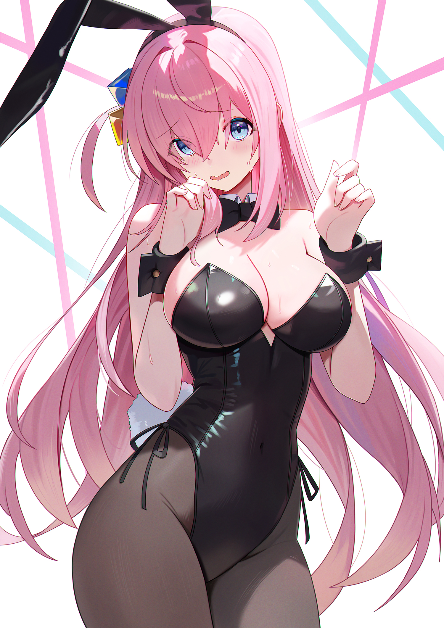 animal_ears bocchi_the_rock! bunny_ears bunny_girl gotou_hitori melreon no_bra pantyhose tail wet