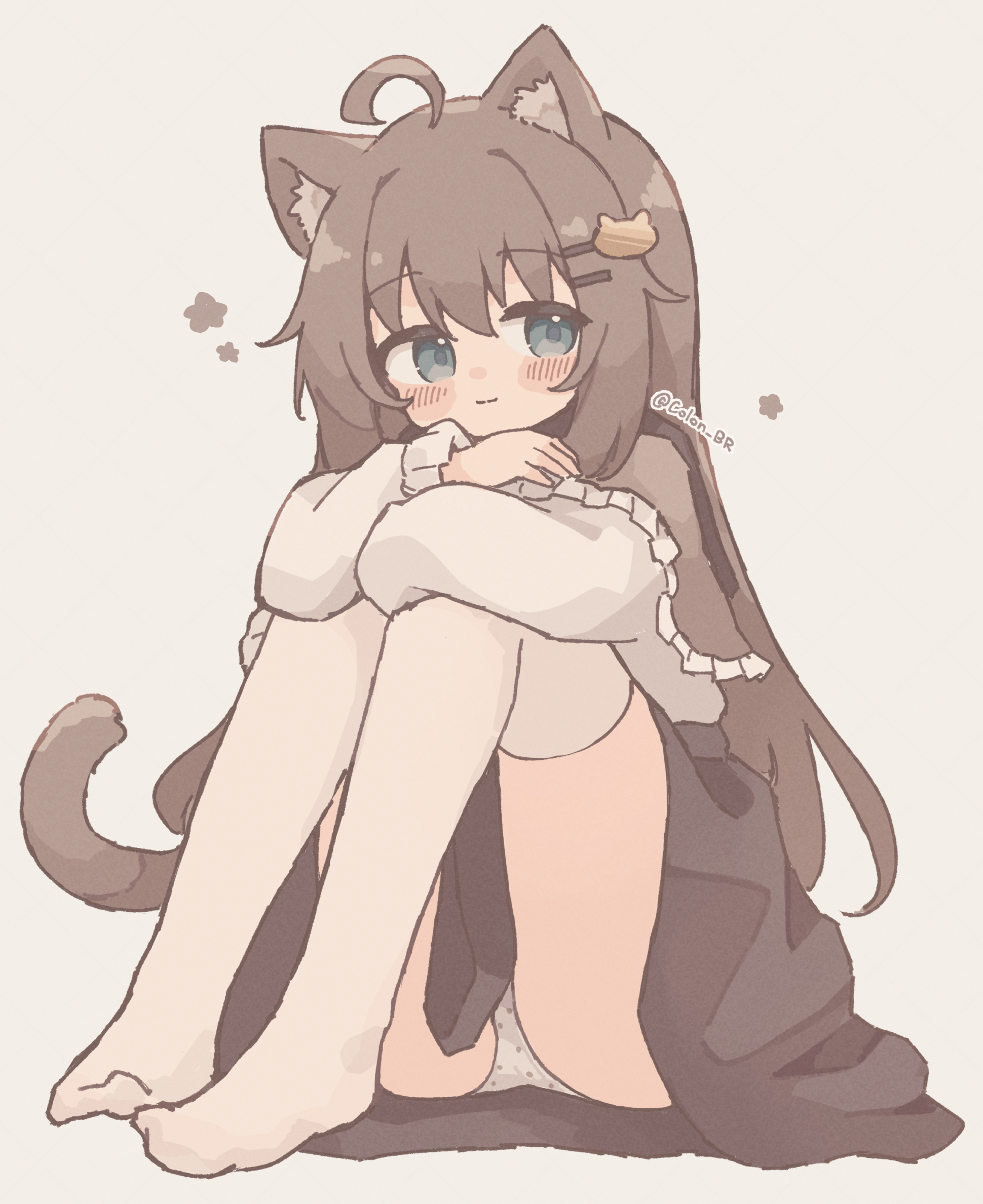 animal_ears colon_br nekomimi pantsu skirt_lift tail thighhighs thong