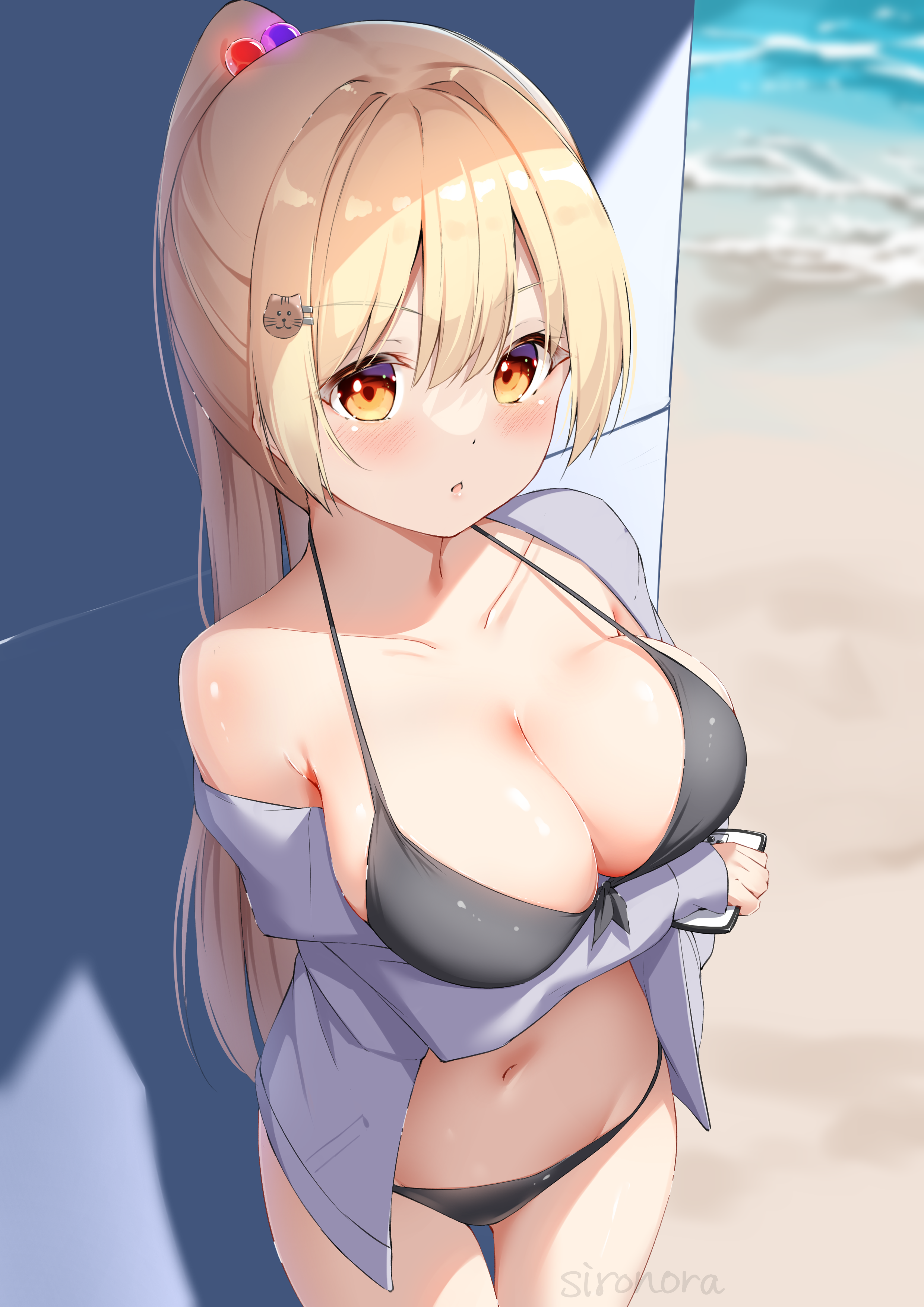 bikini breast_hold open_shirt shironora swimsuits