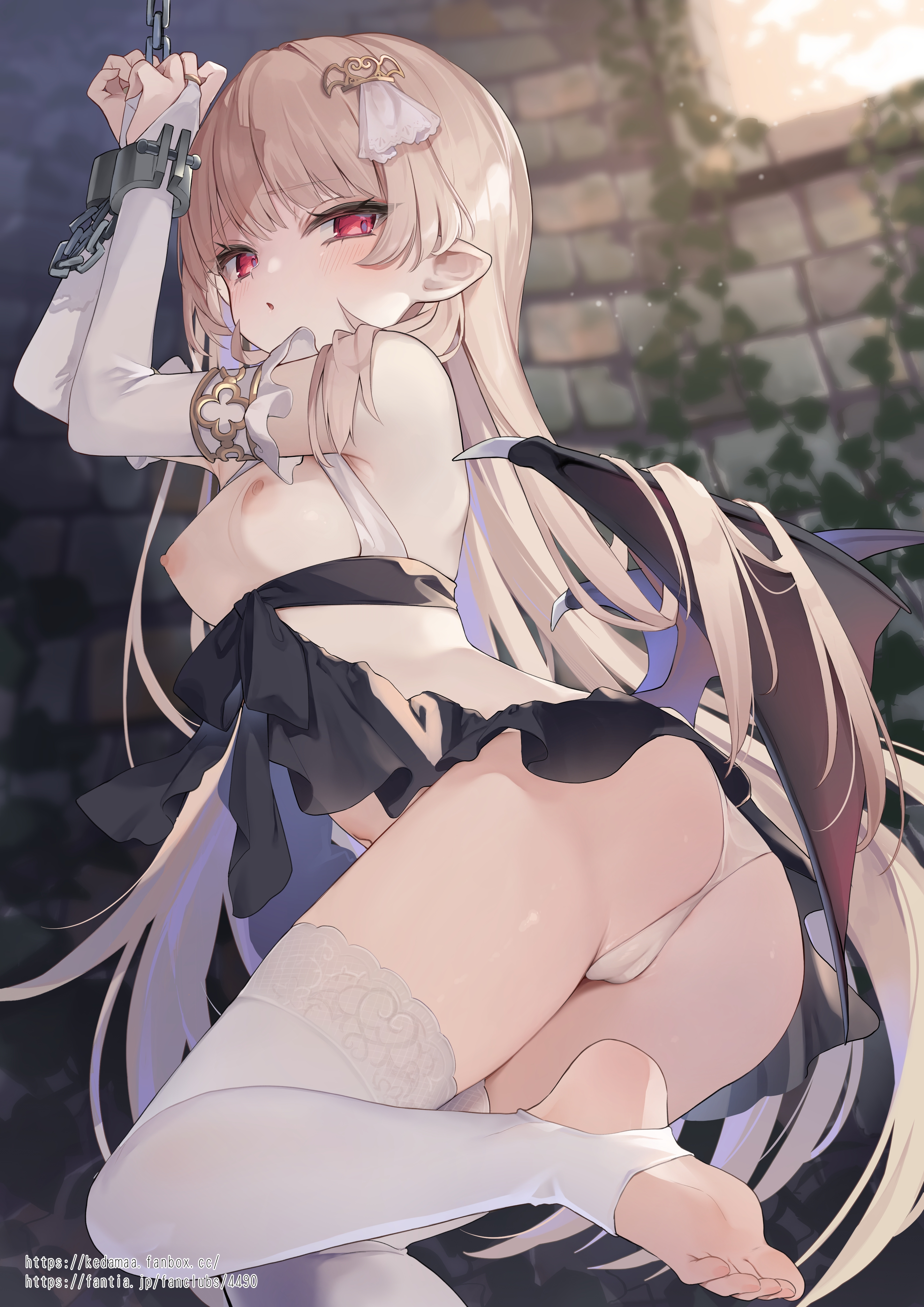 ass bondage breasts cameltoe lingerie loli nipples no_bra pantsu plasma pointy_ears see_through skirt_lift tamano_kedama thighhighs thong wings