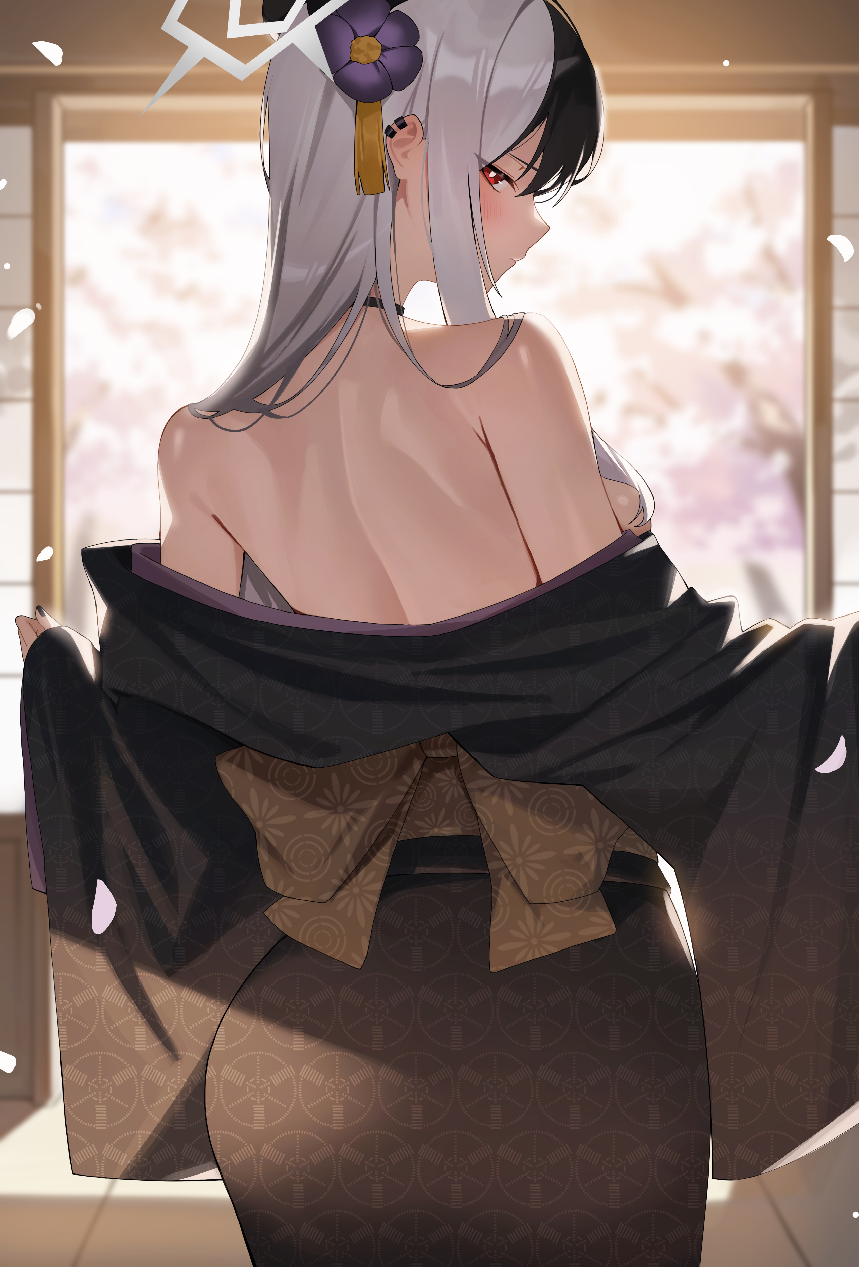 blue_archive ddog halo kimono no_bra onikata_kayoko undressing