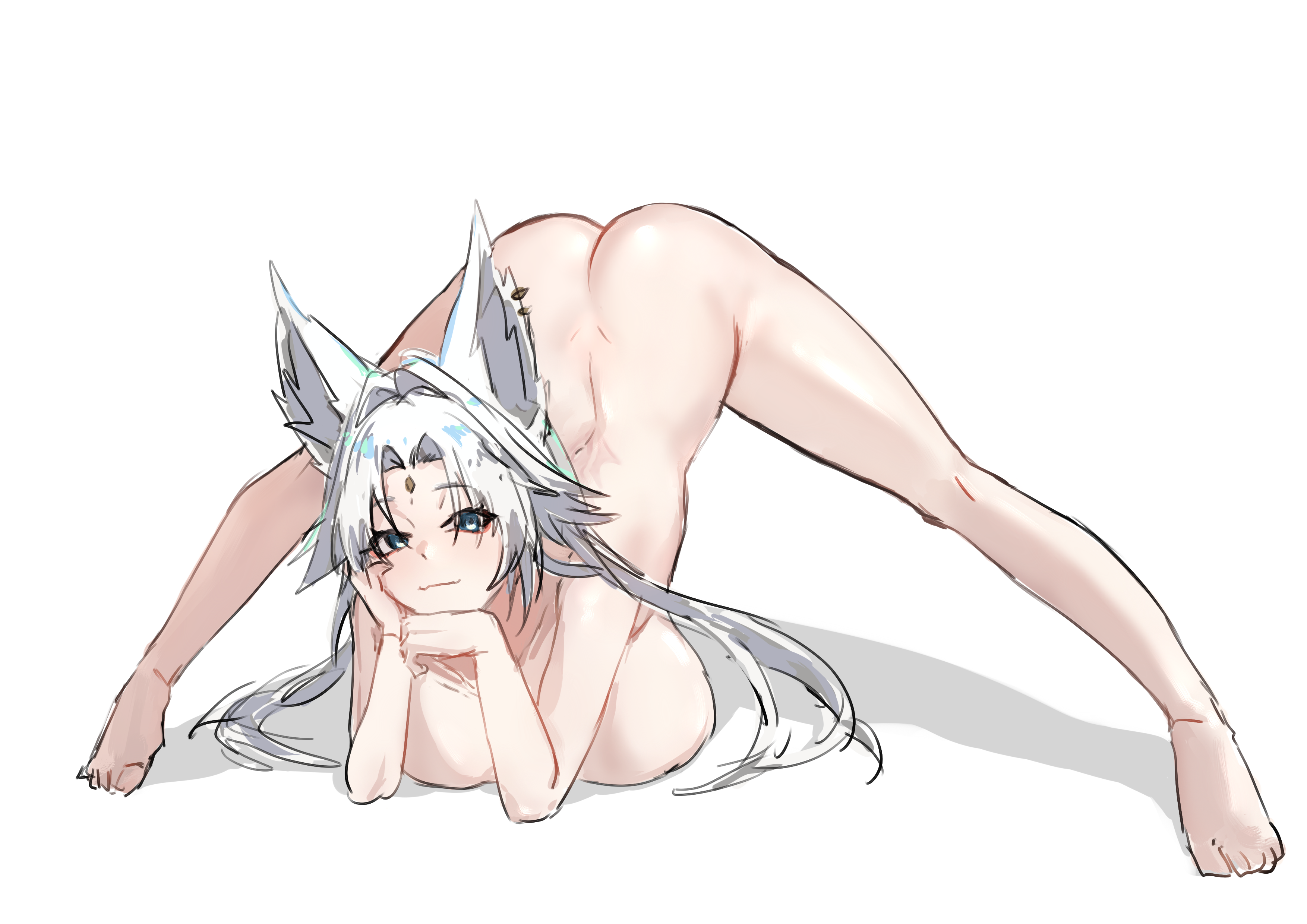 animal_ears feixiao honkai:_star_rail imkay_3 kitsune naked sketch