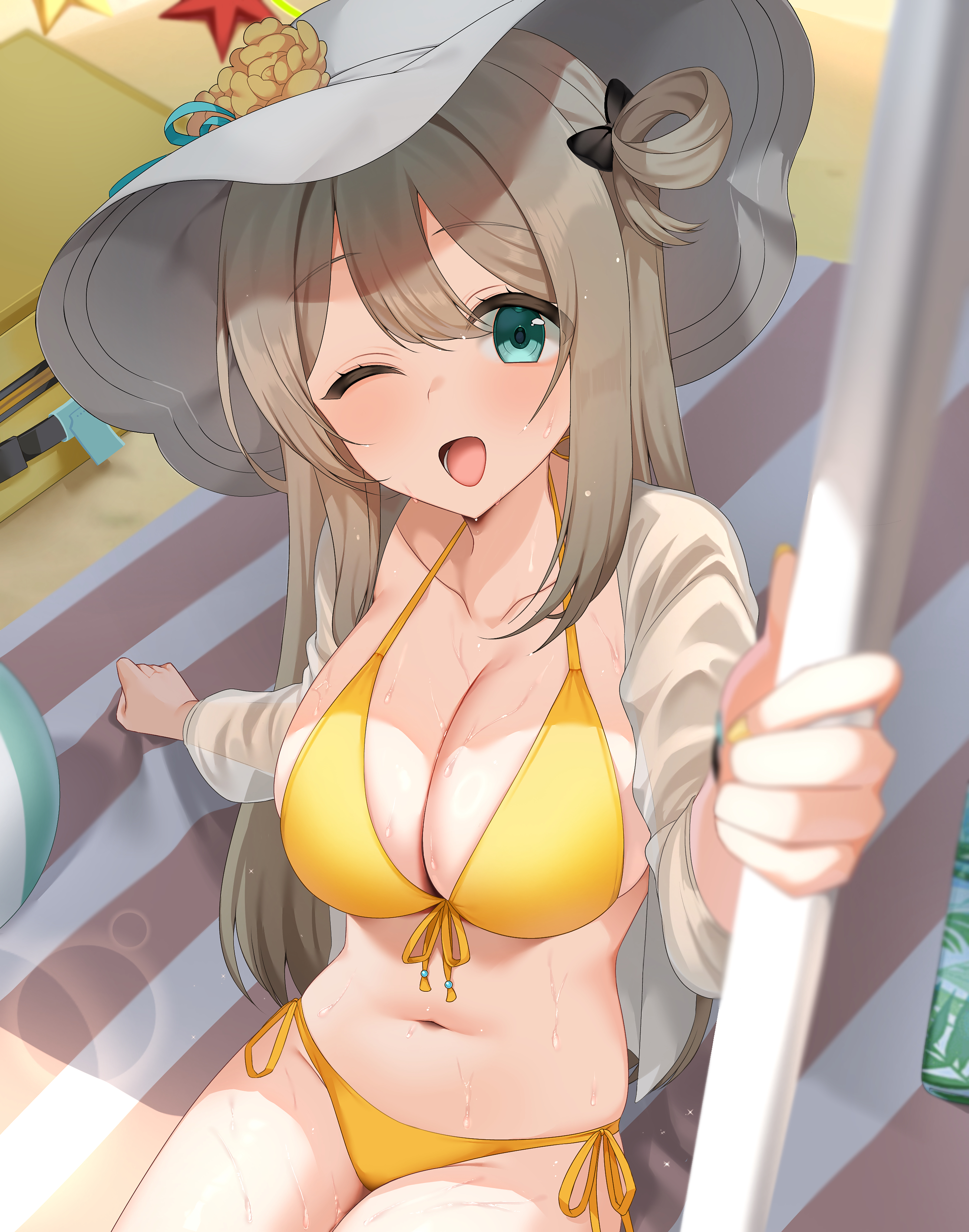 bikini blue_archive halo izayoi_nonomi open_shirt see_through swimsuits tyagama wet