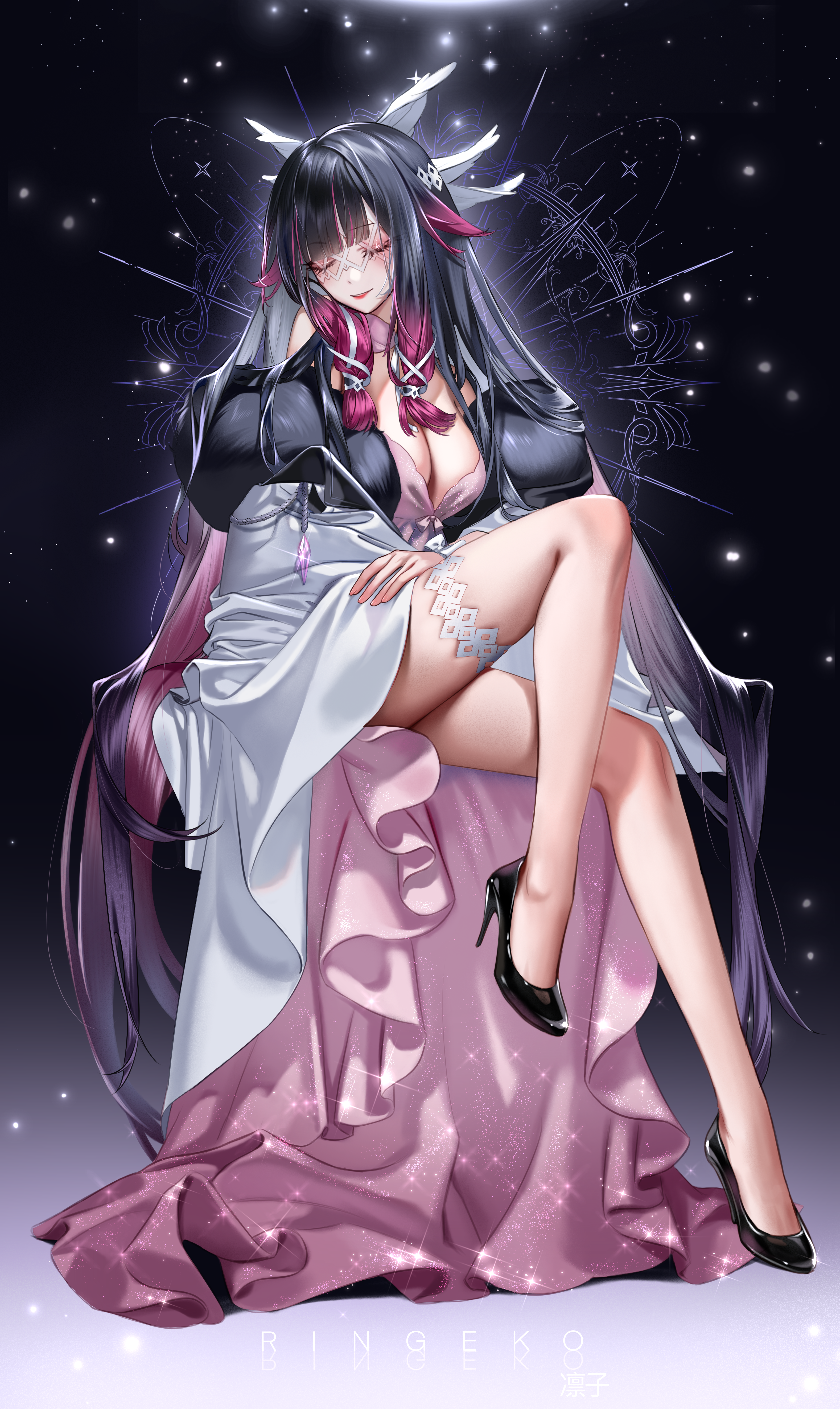 columbina dress garter genshin_impact heels ringeko-chan