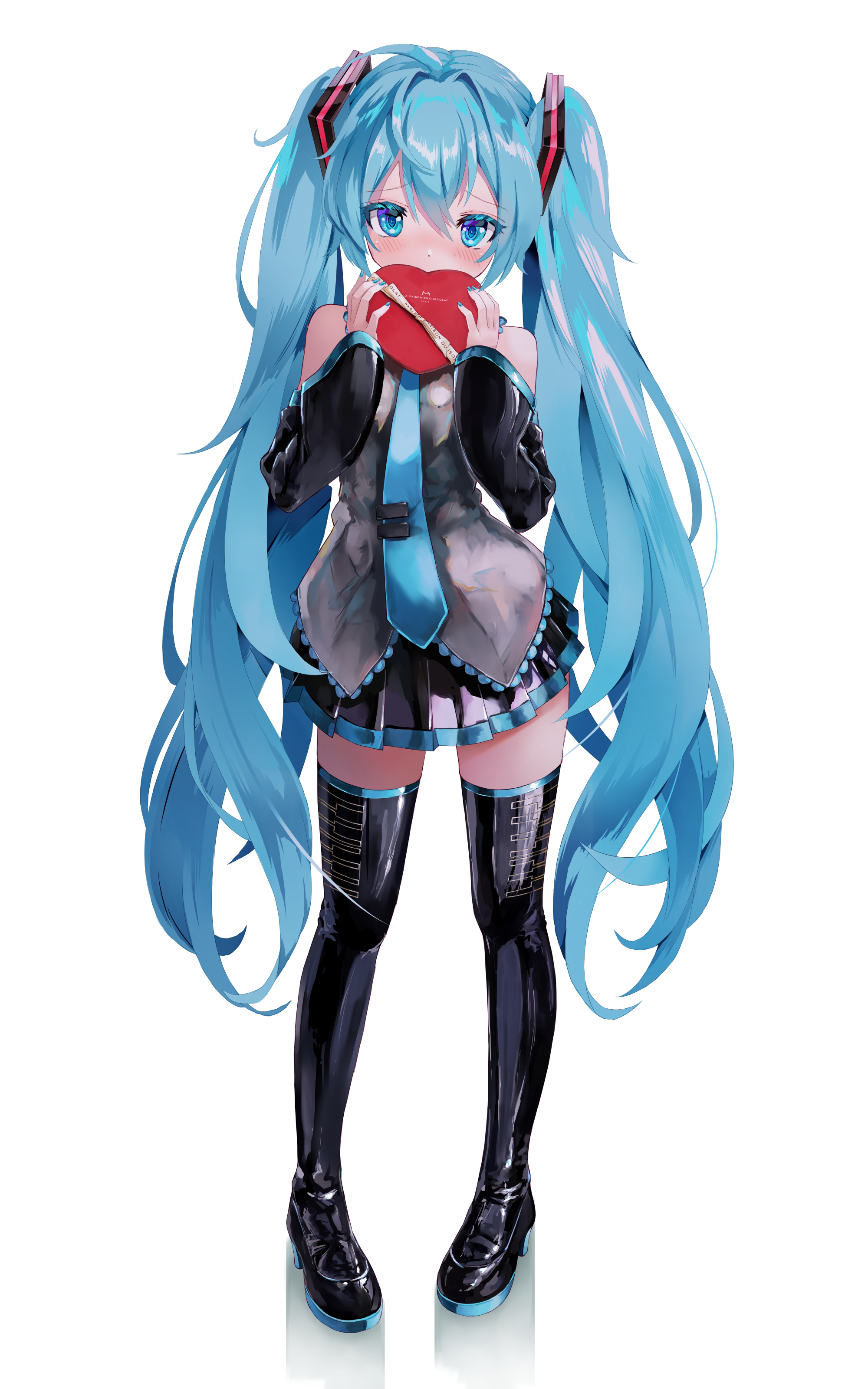 hatsune_miku heels takepon1123 thighhighs valentine vocaloid