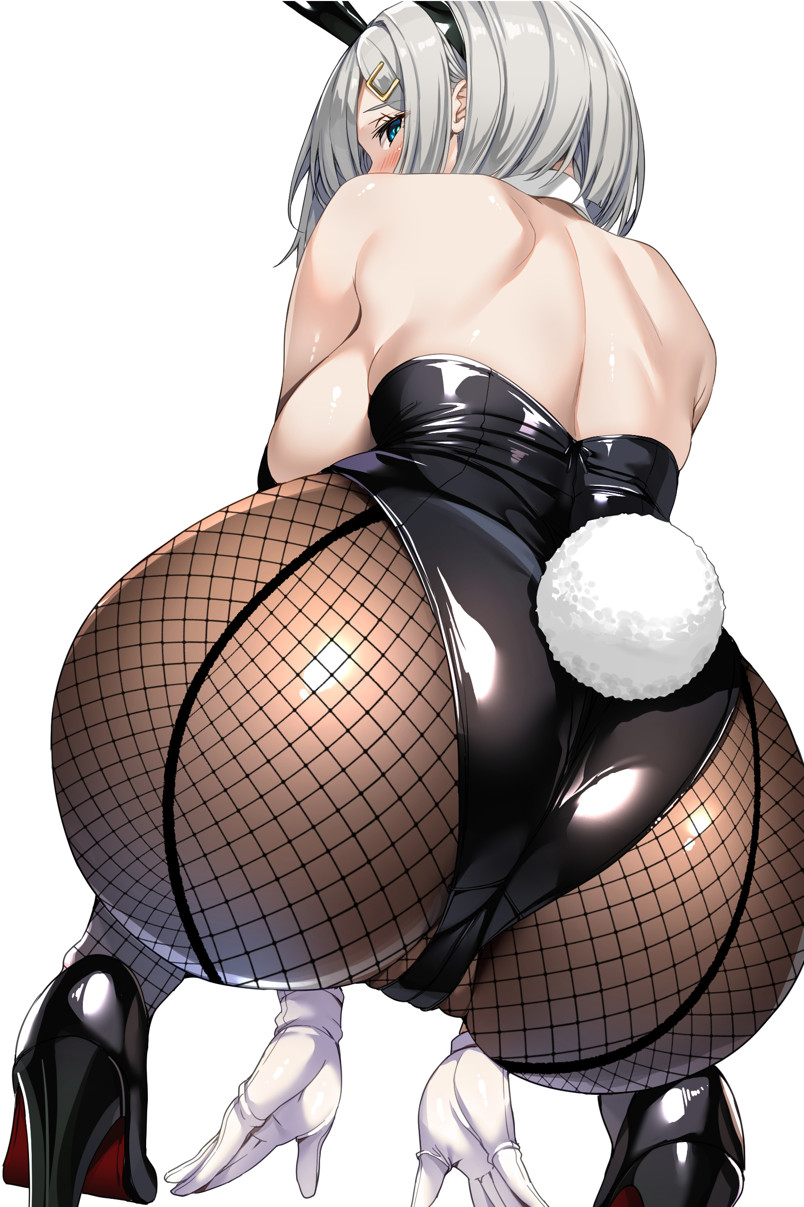 animal_ears ass bunny_ears bunny_girl cameltoe fishnets hamakaze_(kancolle) heels kantai_collection no_bra pantyhose tail torisan