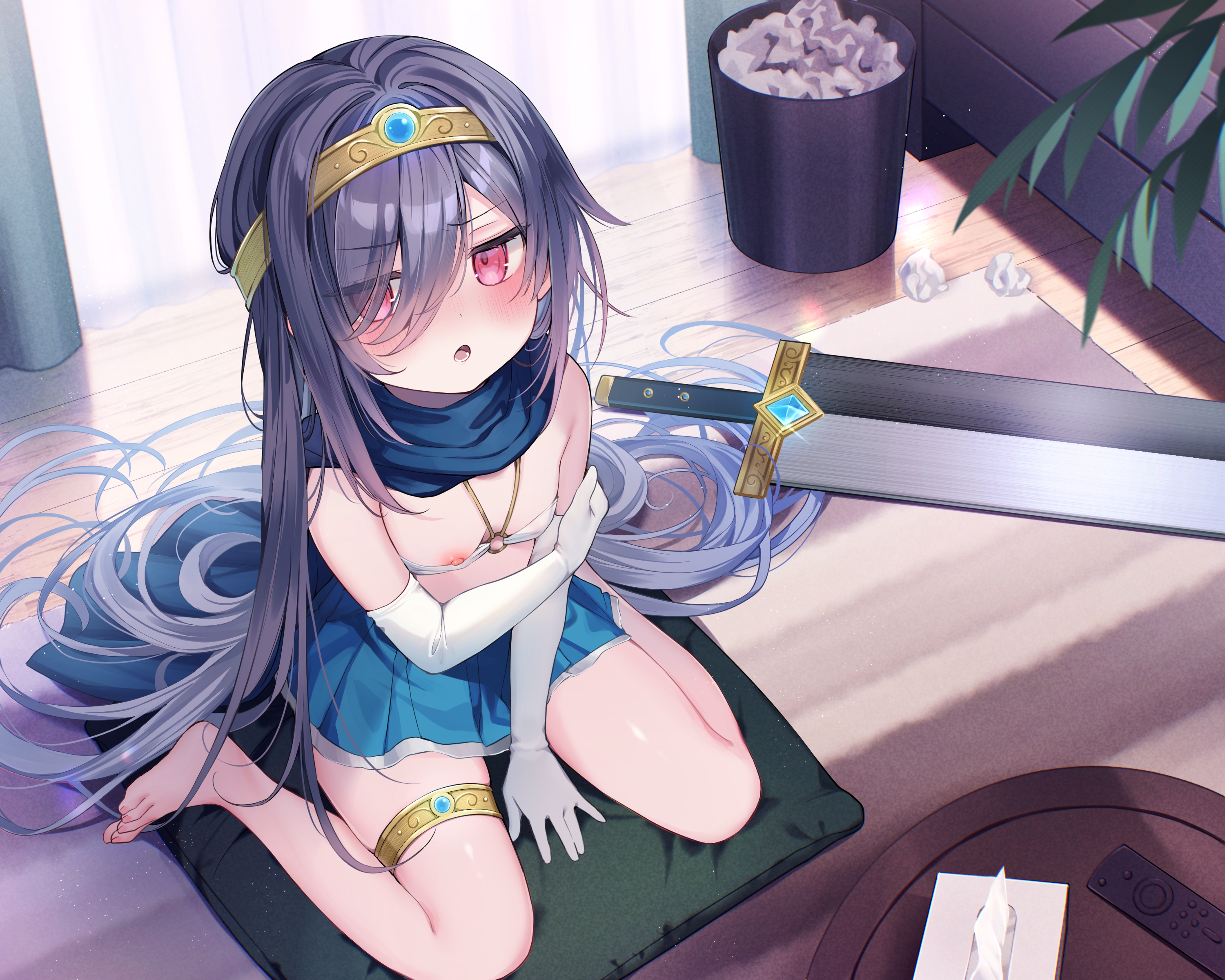 bikini_top breasts ebihara_beniko garter loli nipples swimsuits sword