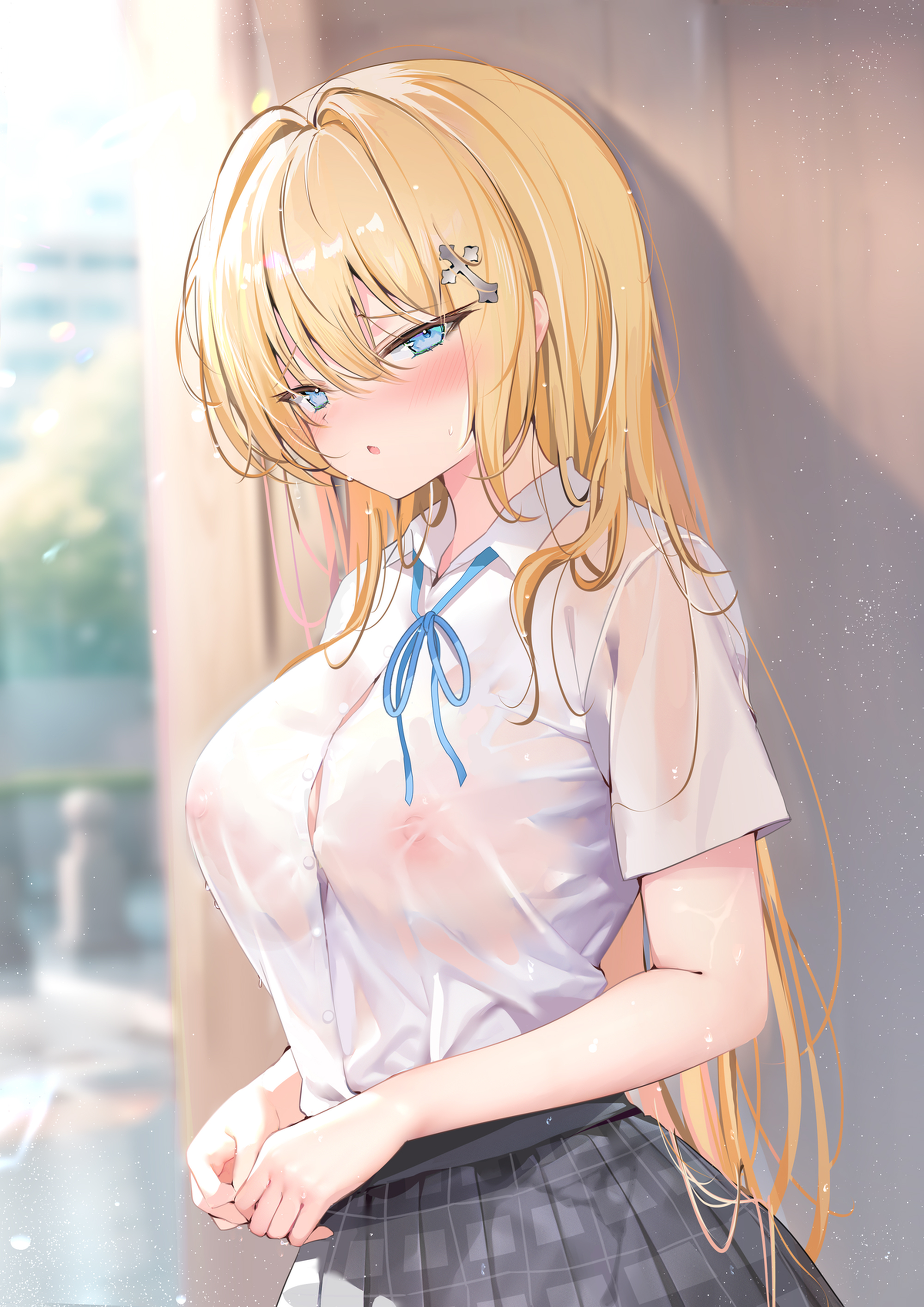 breasts nipples pon see_through seifuku wet wet_clothes