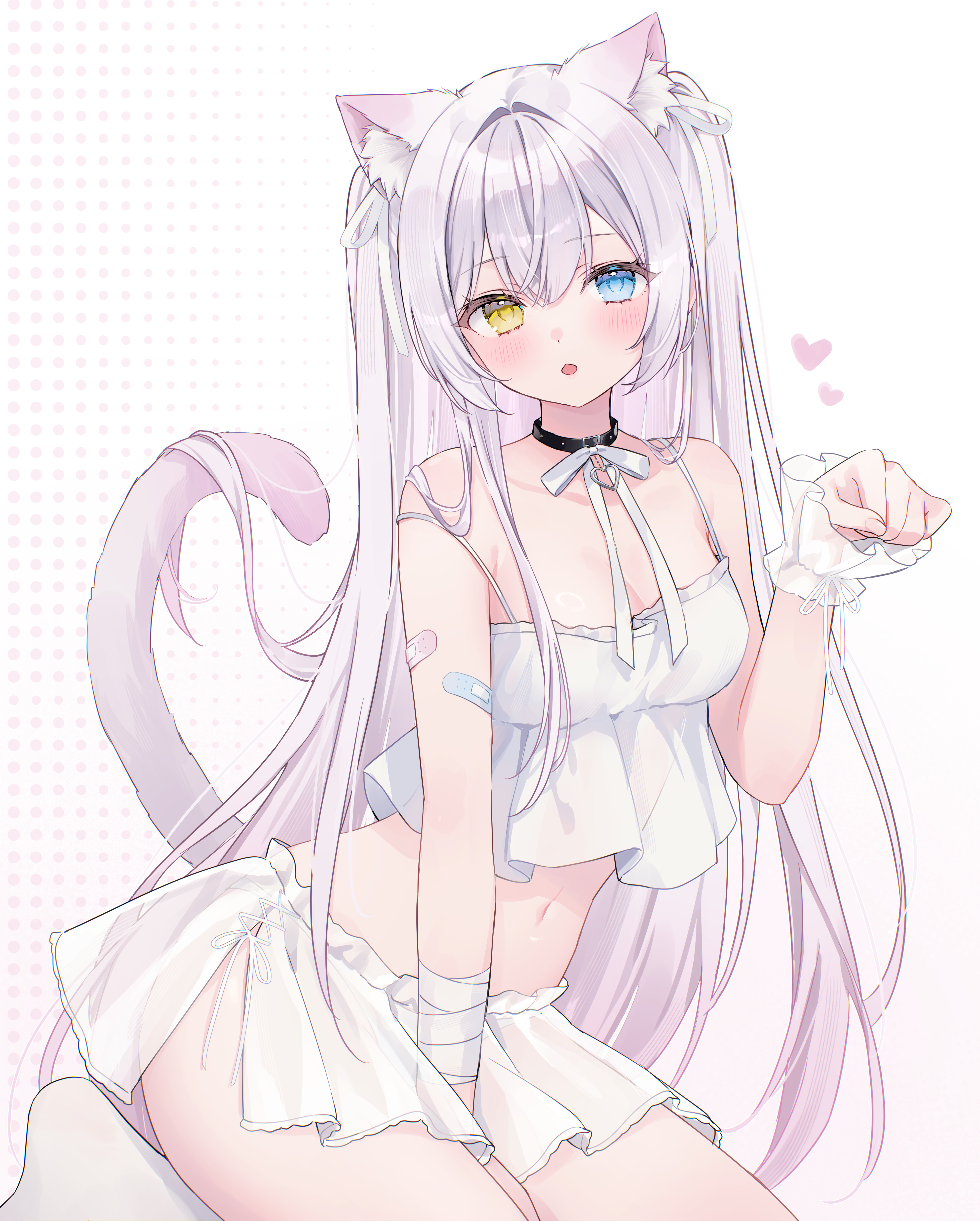 animal_ears bandages bandaid heterochromia nekomimi no_bra pantsu see_through shano_hiyori tail