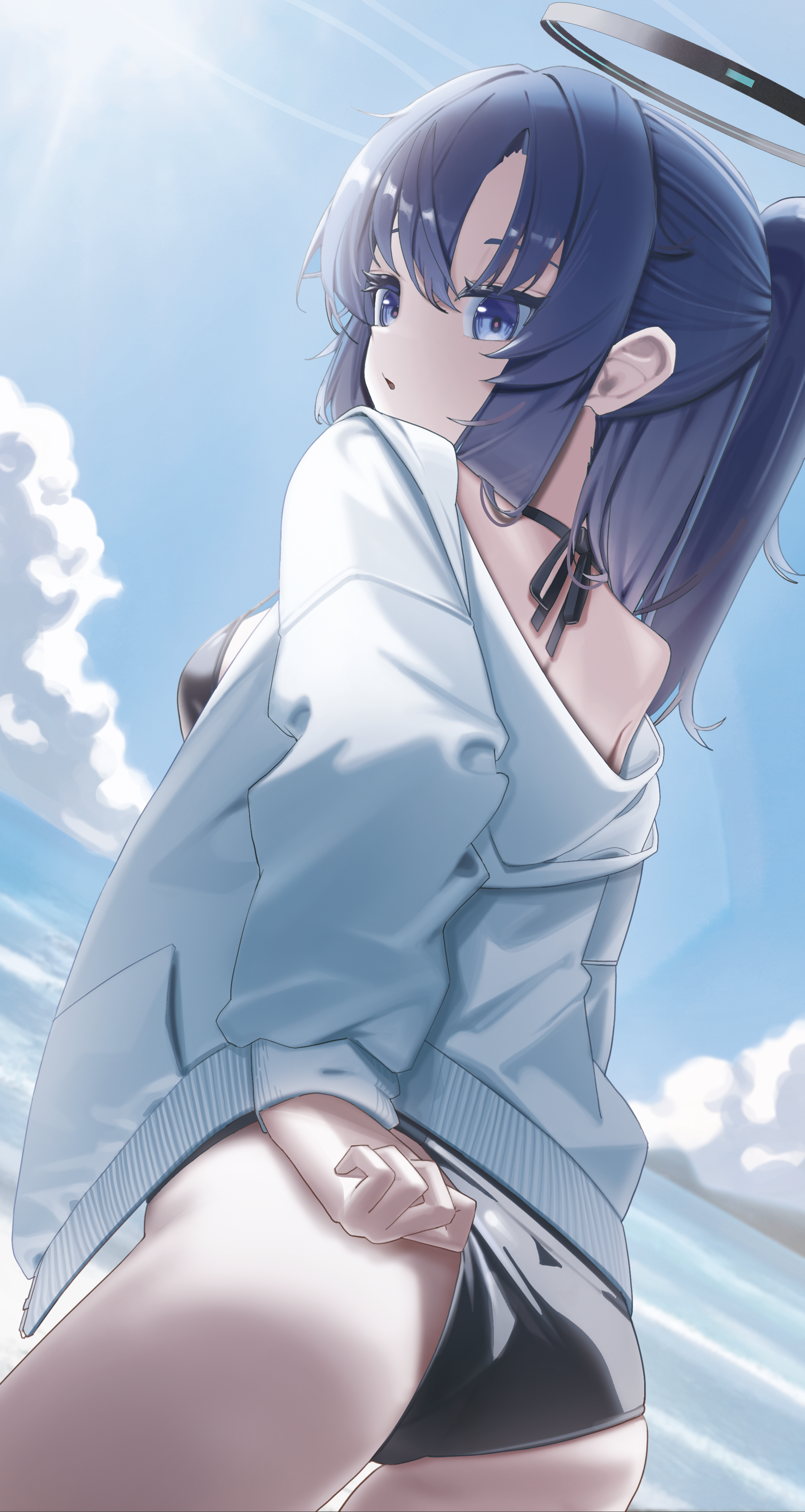 bikini blue_archive halo hayase_yuuka open_shirt swimsuits tagme