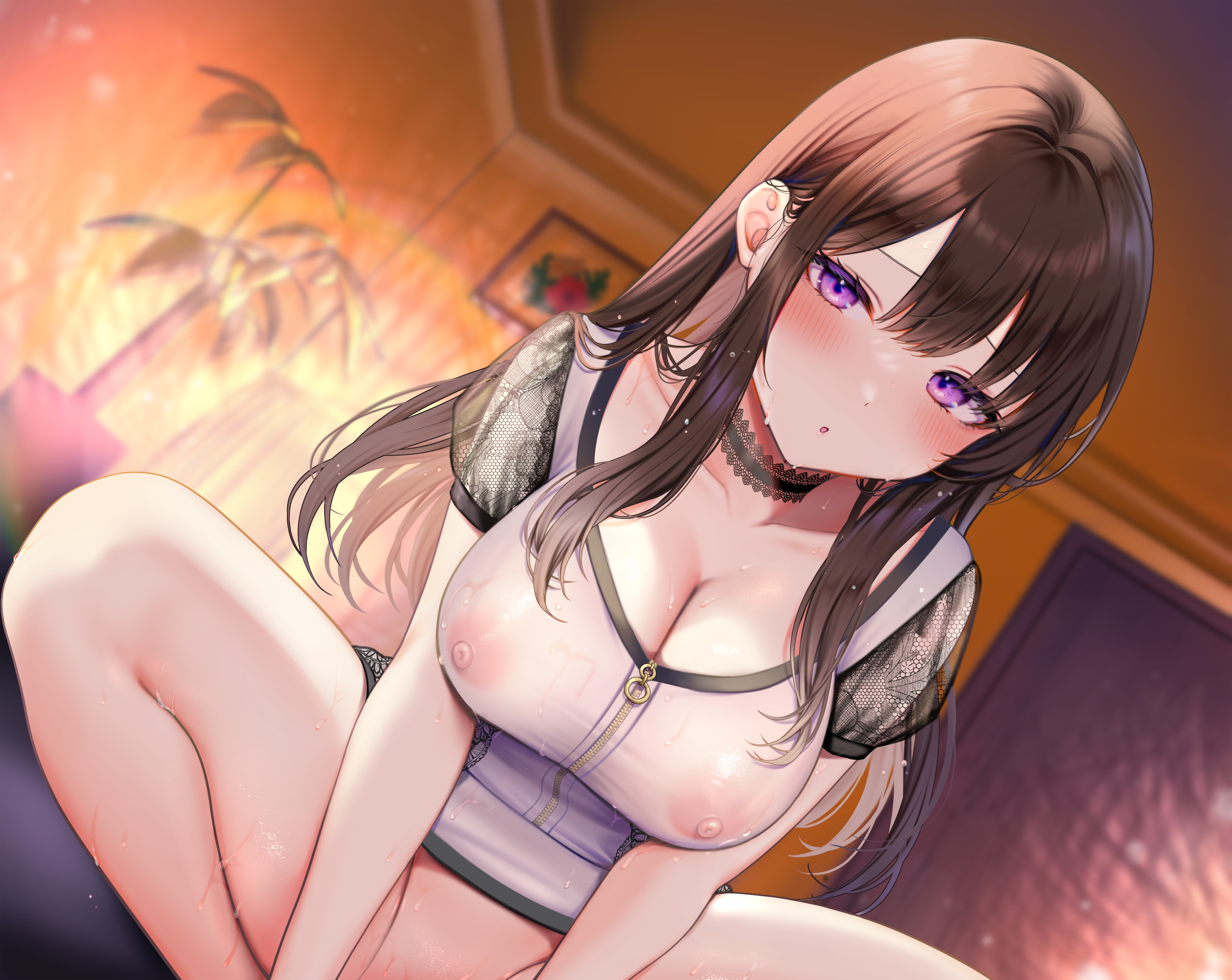 bottomless nipples no_bra pontaro see_through wet wet_clothes