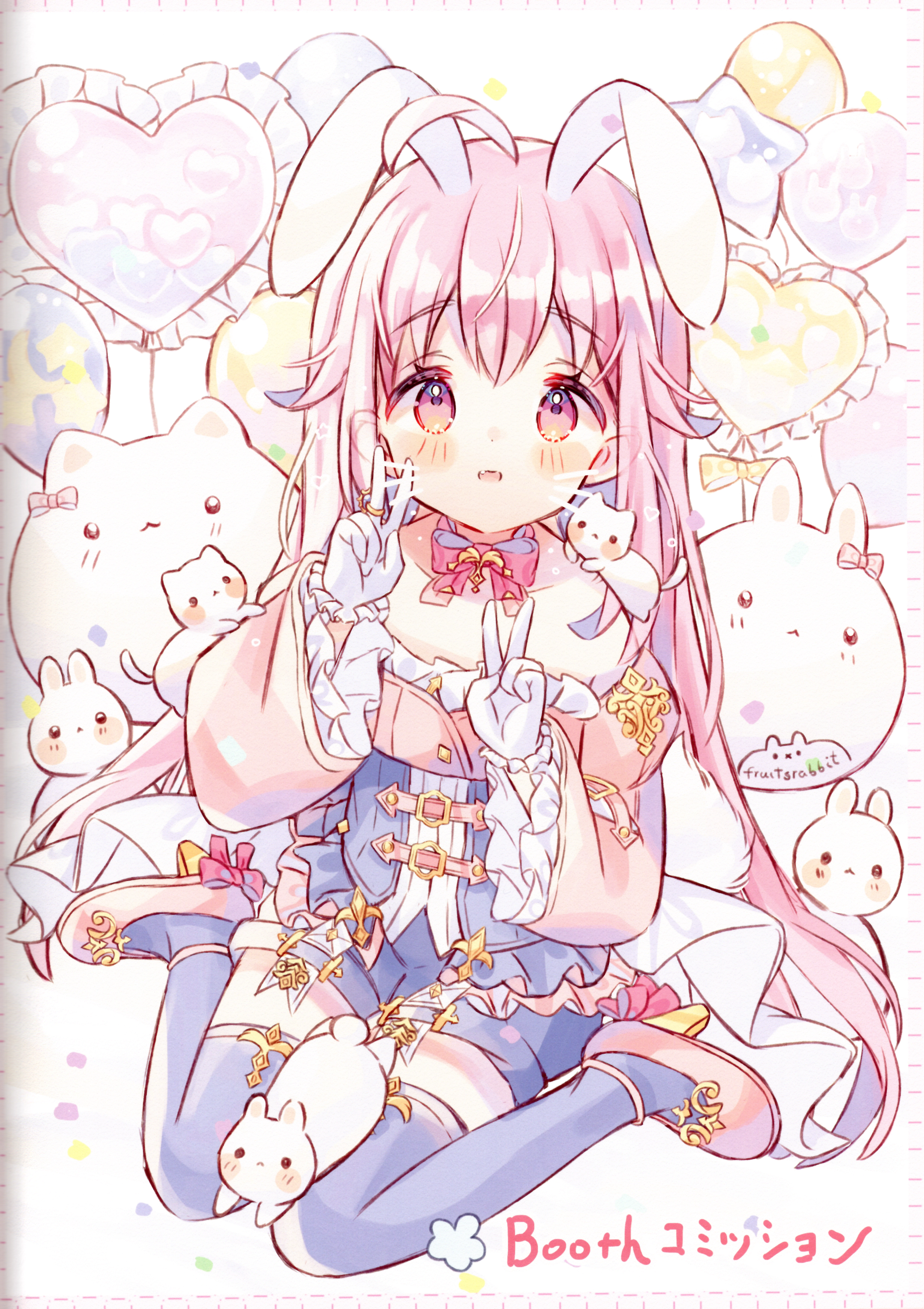 animal_ears bunny_ears fruitsrabbit heels neko no_bra tail thighhighs uniform usapanchieri