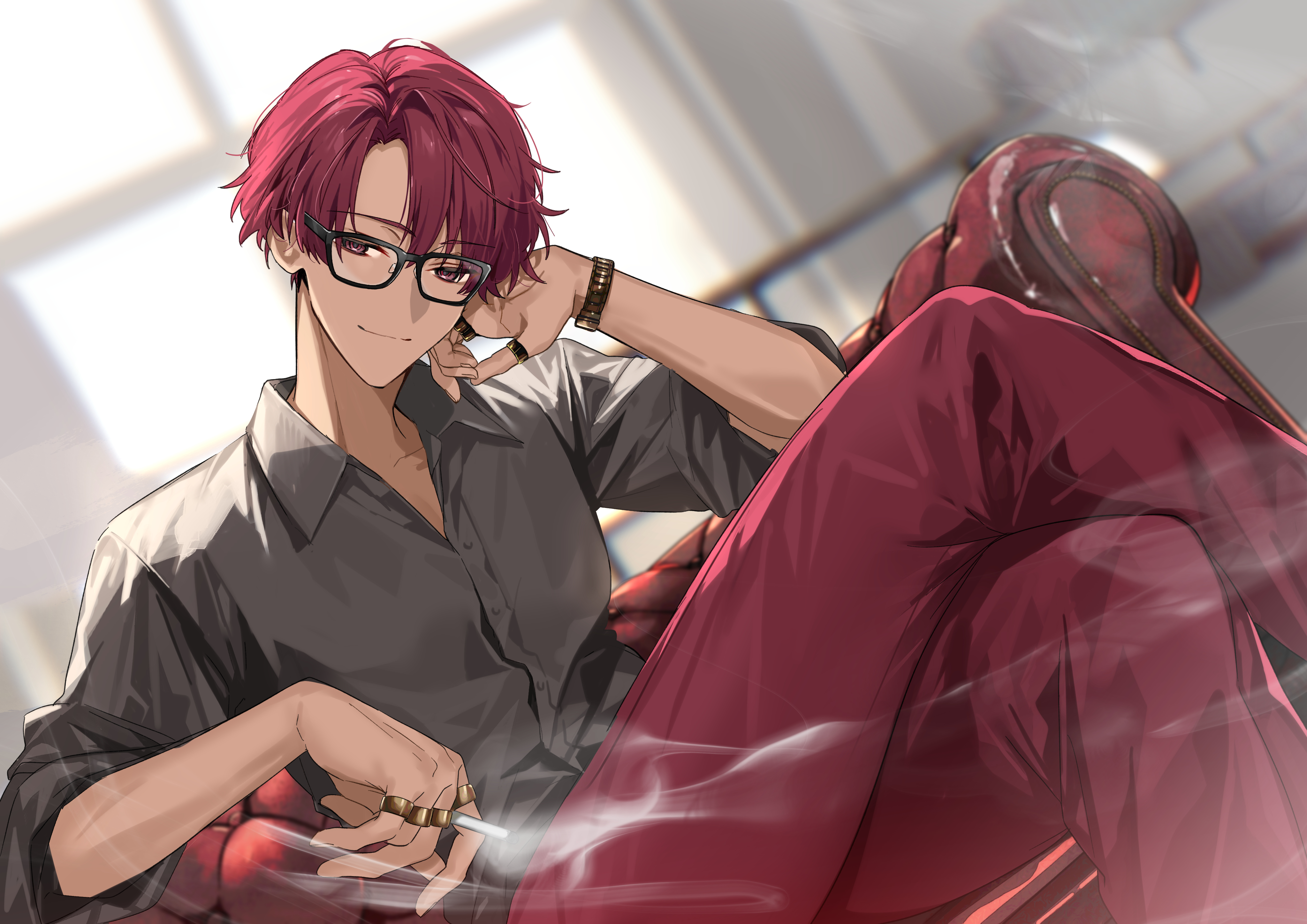 choi_jong-in dress_shirt male megane na_honjaman_level_up smoking yoshida_bana