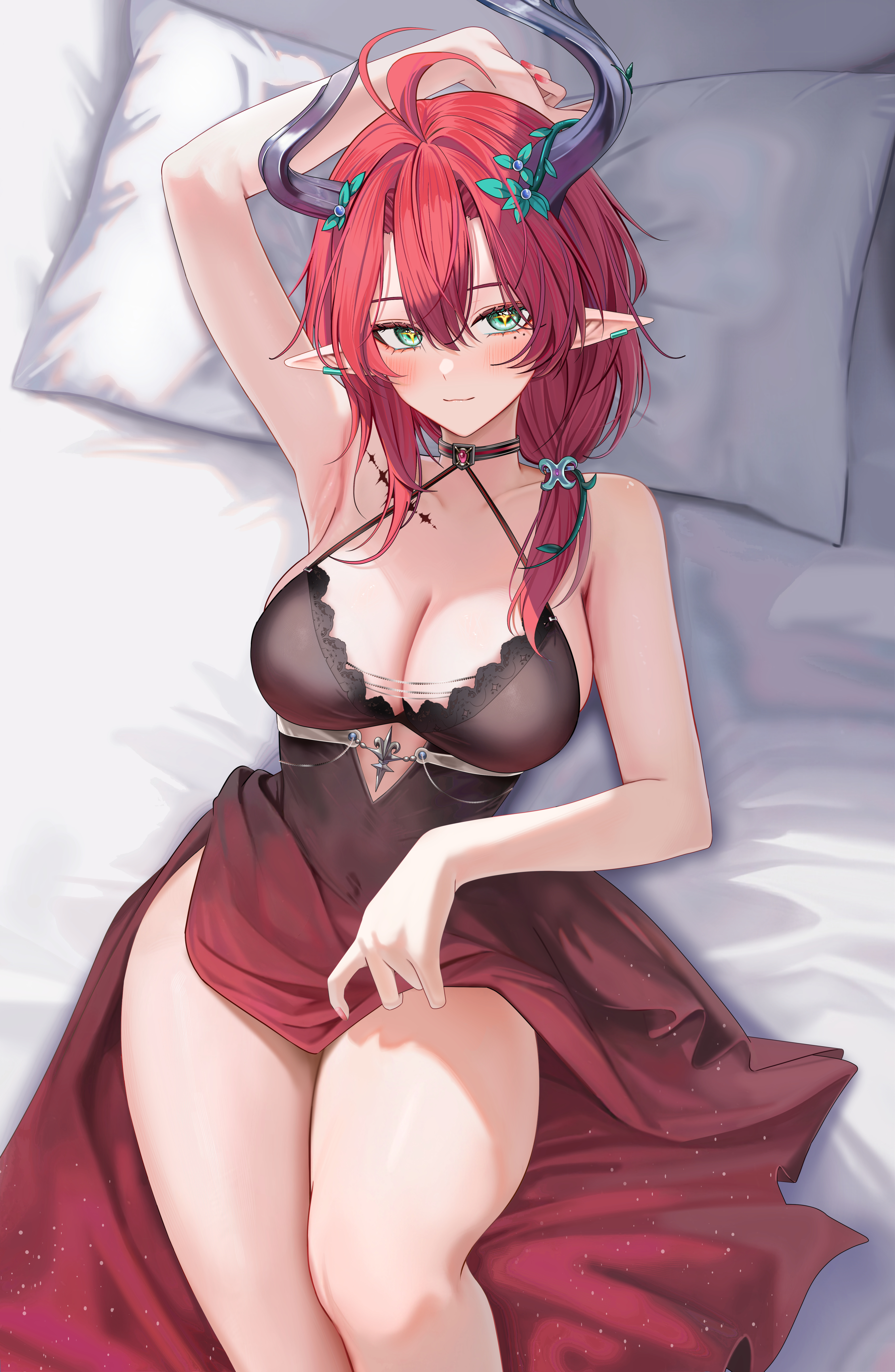 ciaccona dress horns no_bra pointy_ears ru_zhai skirt_lift tattoo wuthering_waves