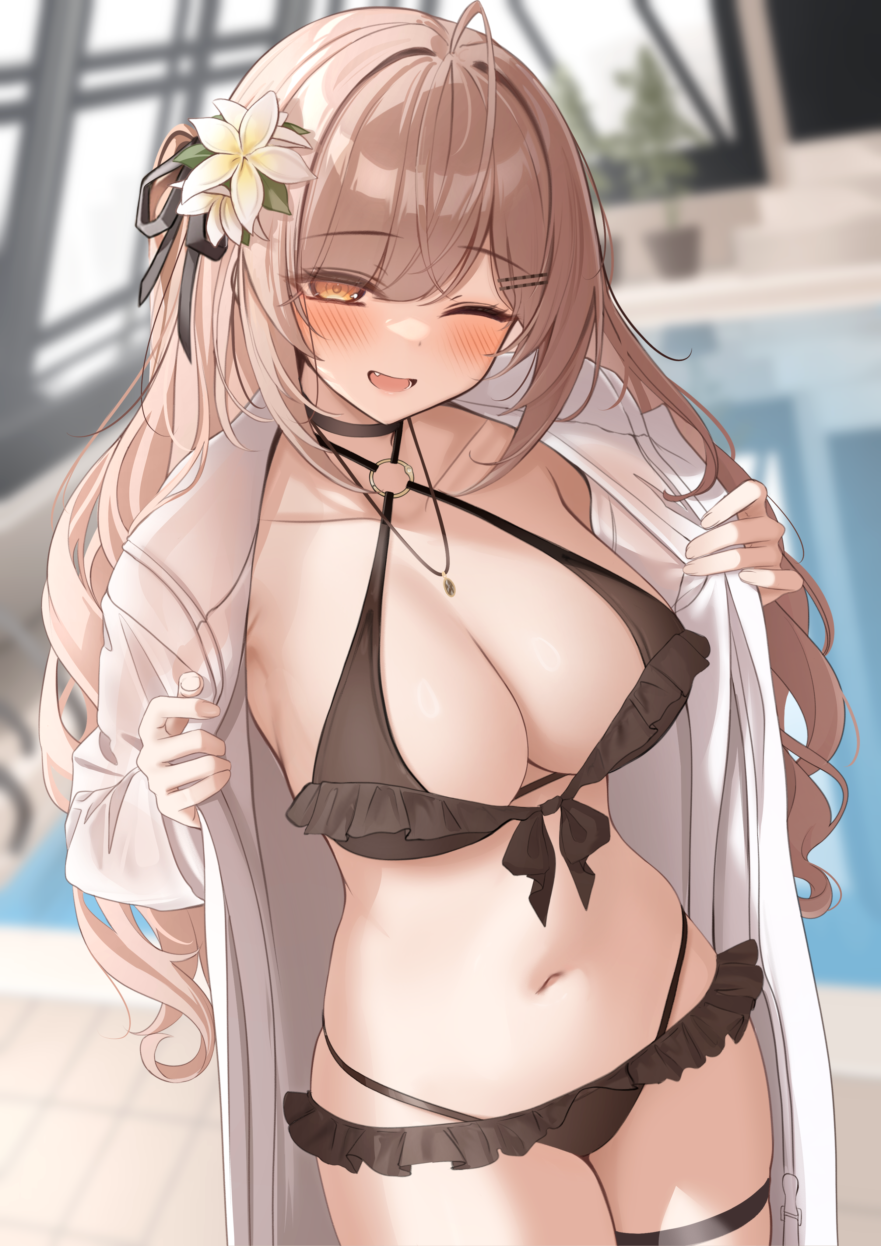 bikini garter monaka_curl open_shirt swimsuits undressing