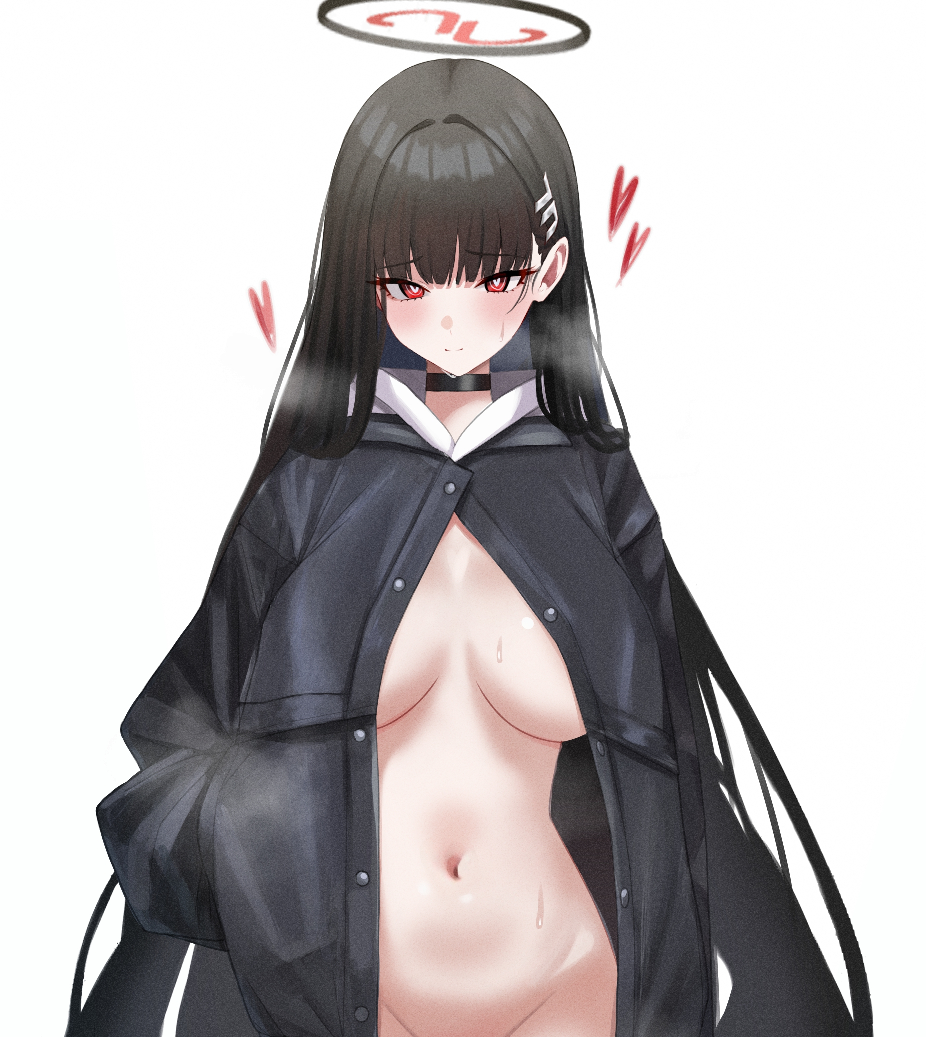 blue_archive halo mijikayo_(user_eyyx8247) no_bra nopan open_shirt tsukatsuki_rio wet