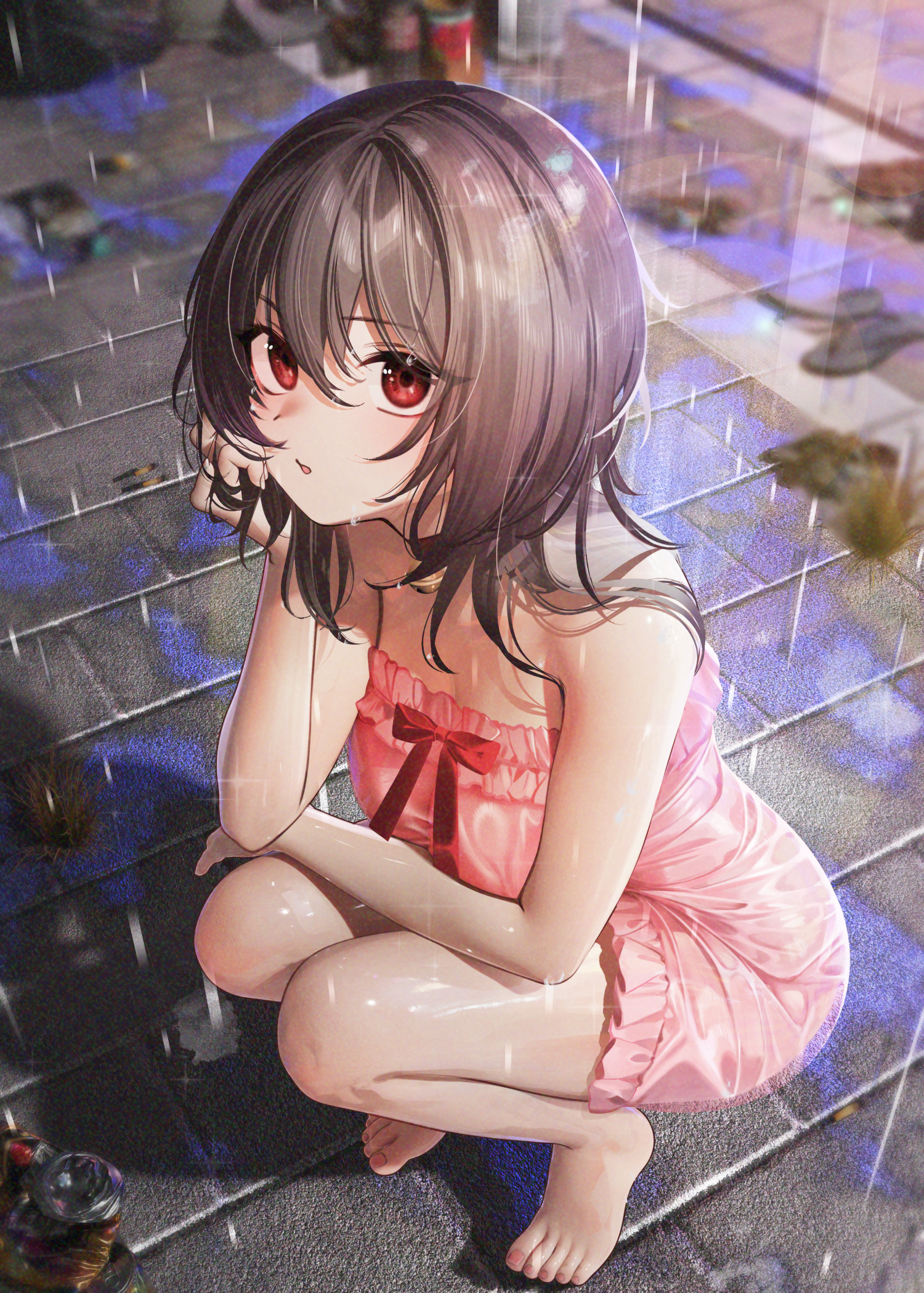 dress nanaken_nana no_bra see_through wet wet_clothes