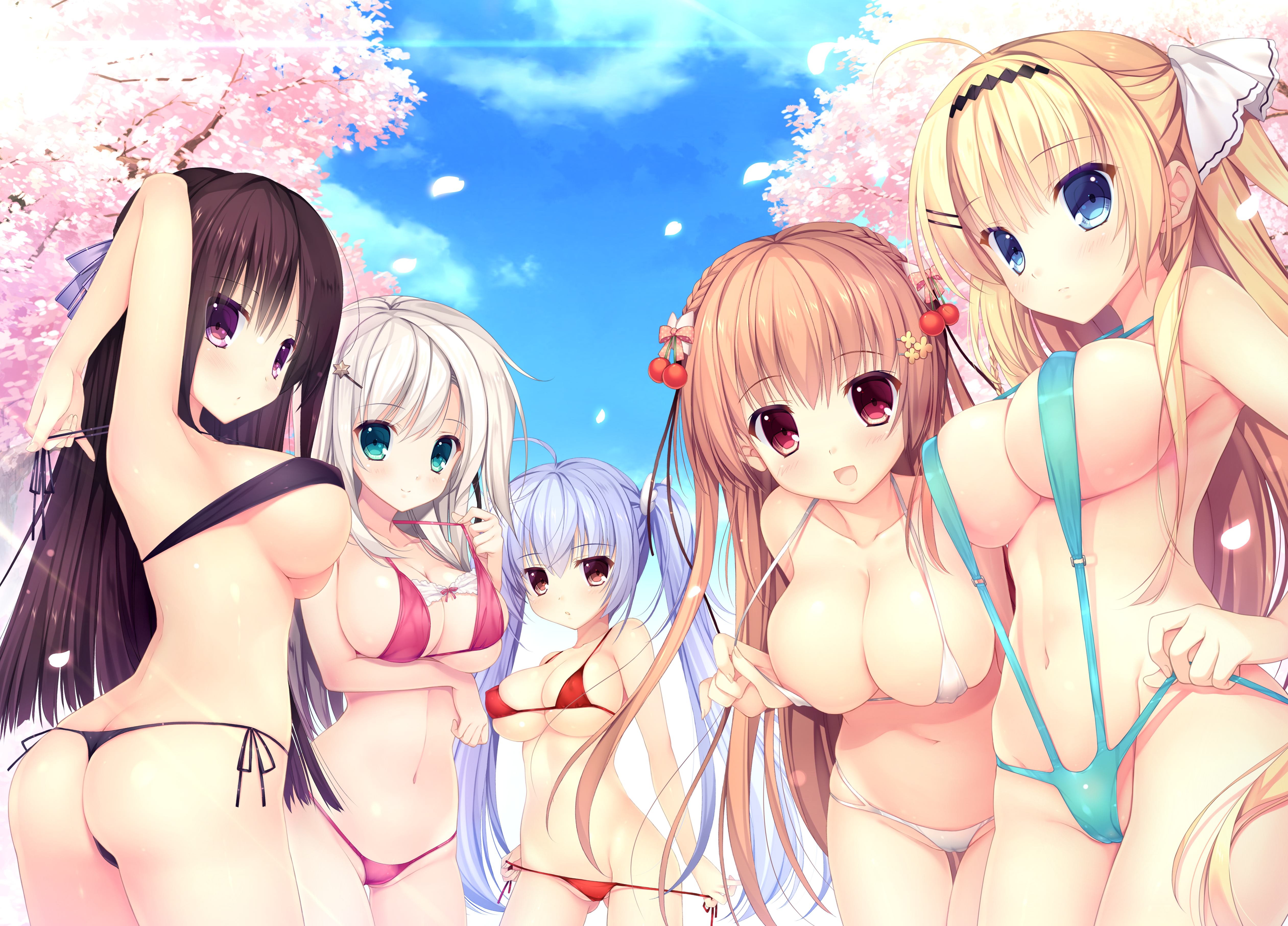 ass bikini breast_hold cameltoe cleavage erect_nipples fujino_yuki kanzaki_erisa kuonji_kazuha mitha nanao_naru nanawind panty_pull rindou_yaya shirahane_yuuri shirokoi_sakura_*_gram sling_bikini swimsuits takanae_kyourin thong