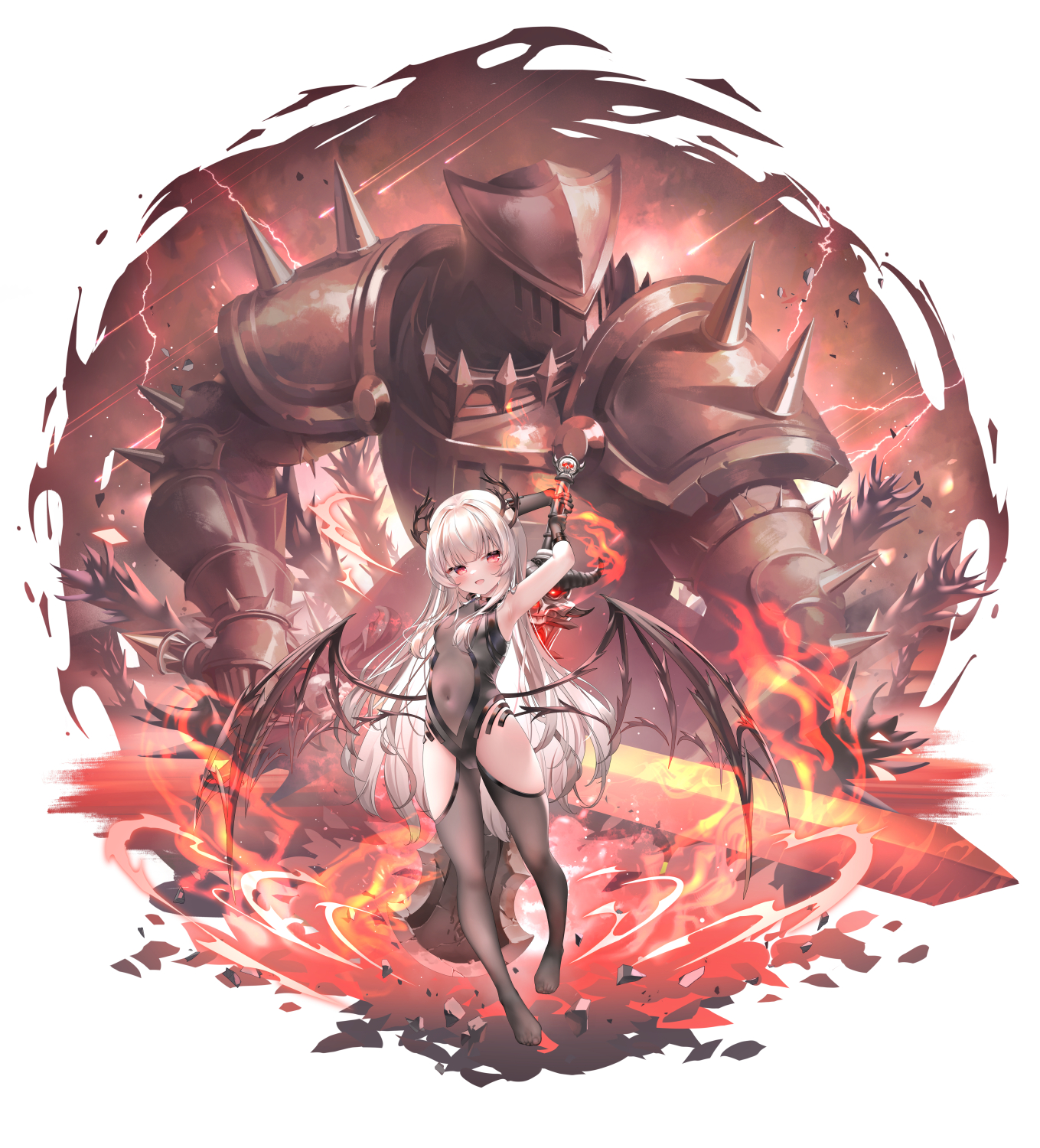 chen_bin horns leotard loli see_through sword wings