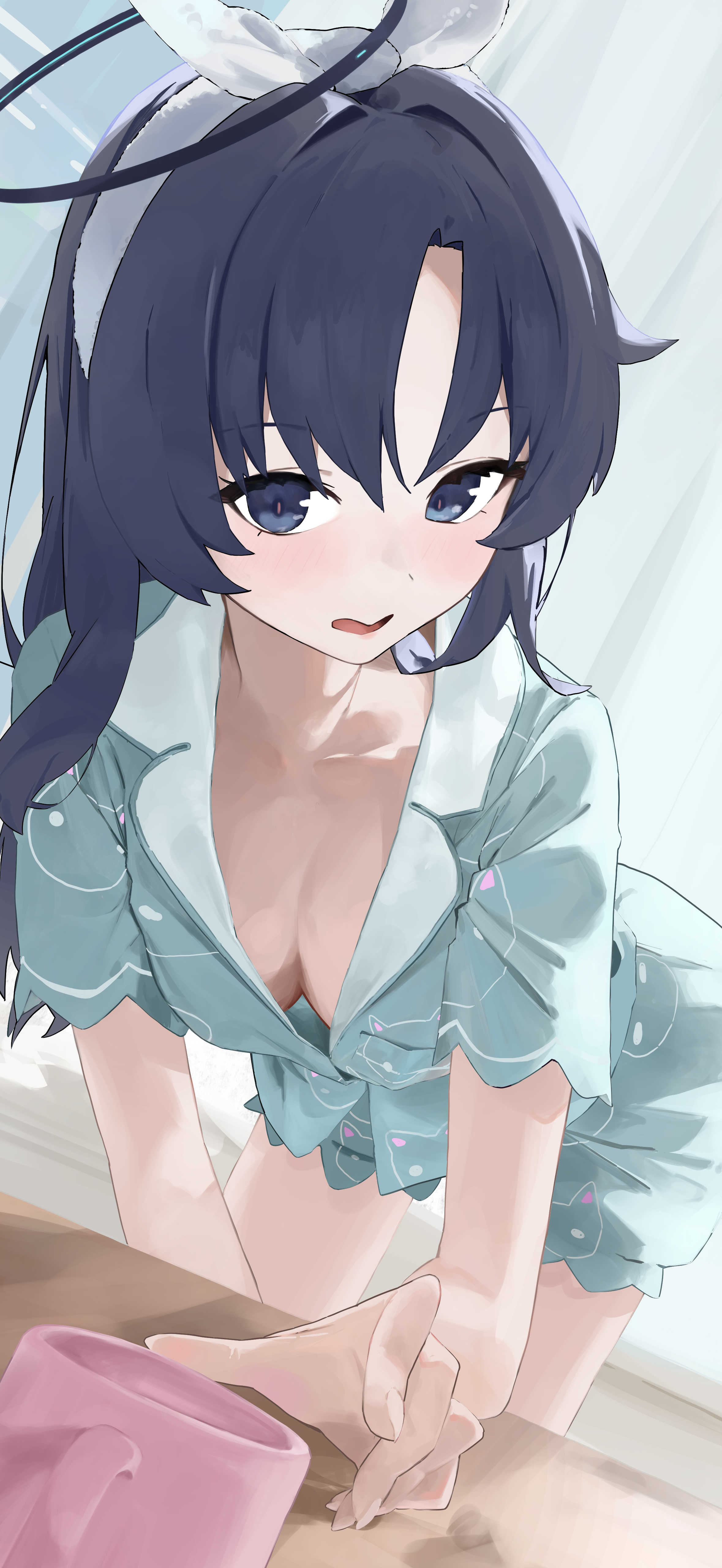 blue_archive halo hayase_yuuka no_bra open_shirt pajama sakuma_(msgq)