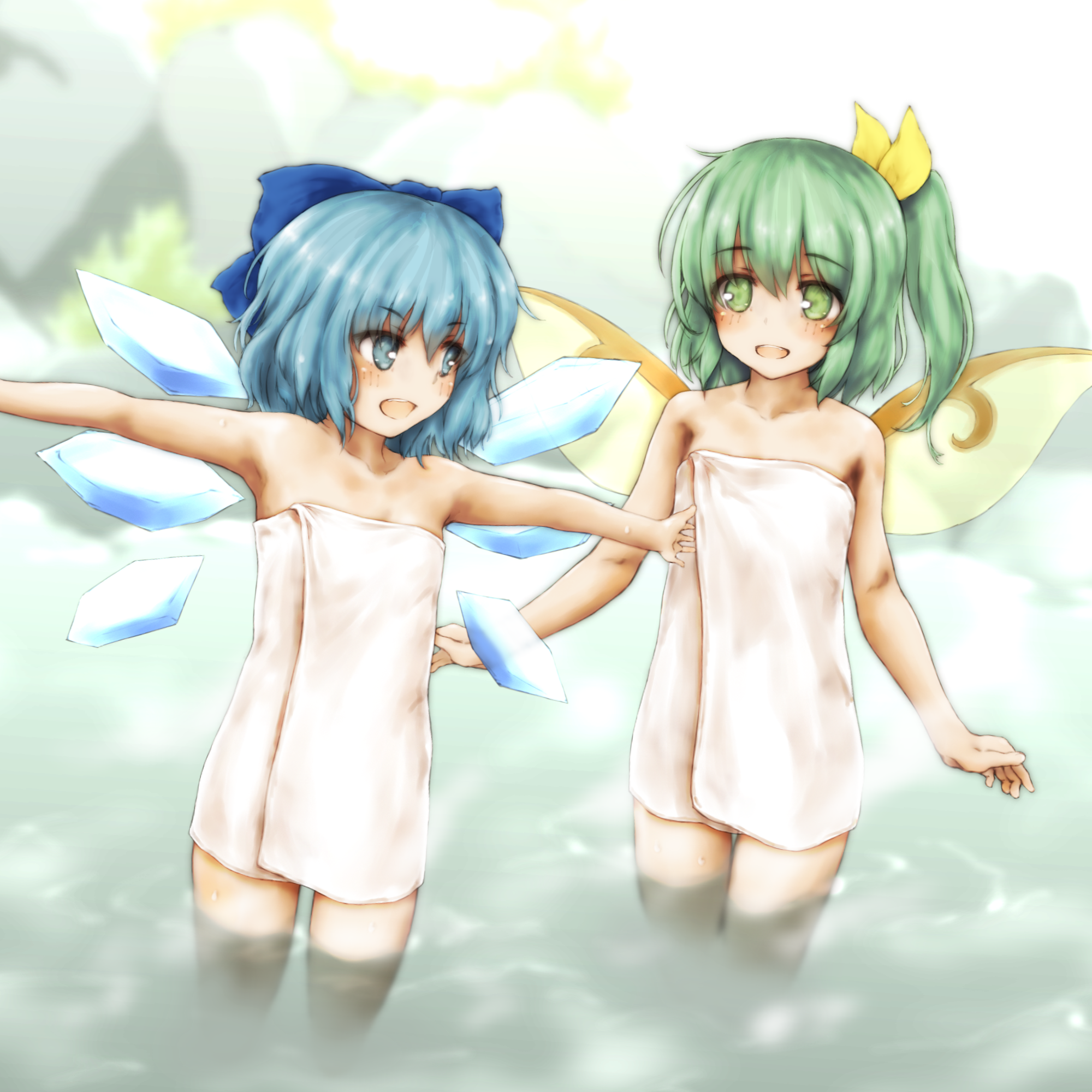 cirno daiyousei esan_(llamaesan) onsen touhou towel wet wings