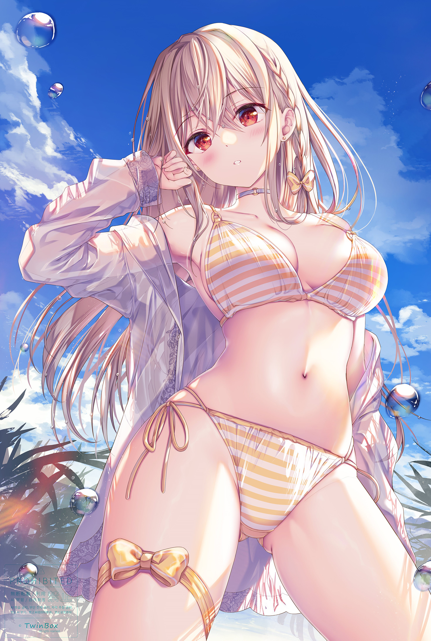 bikini garter maeda_shiori official_watermark open_shirt see_through swimsuits twinbox twinbox_school