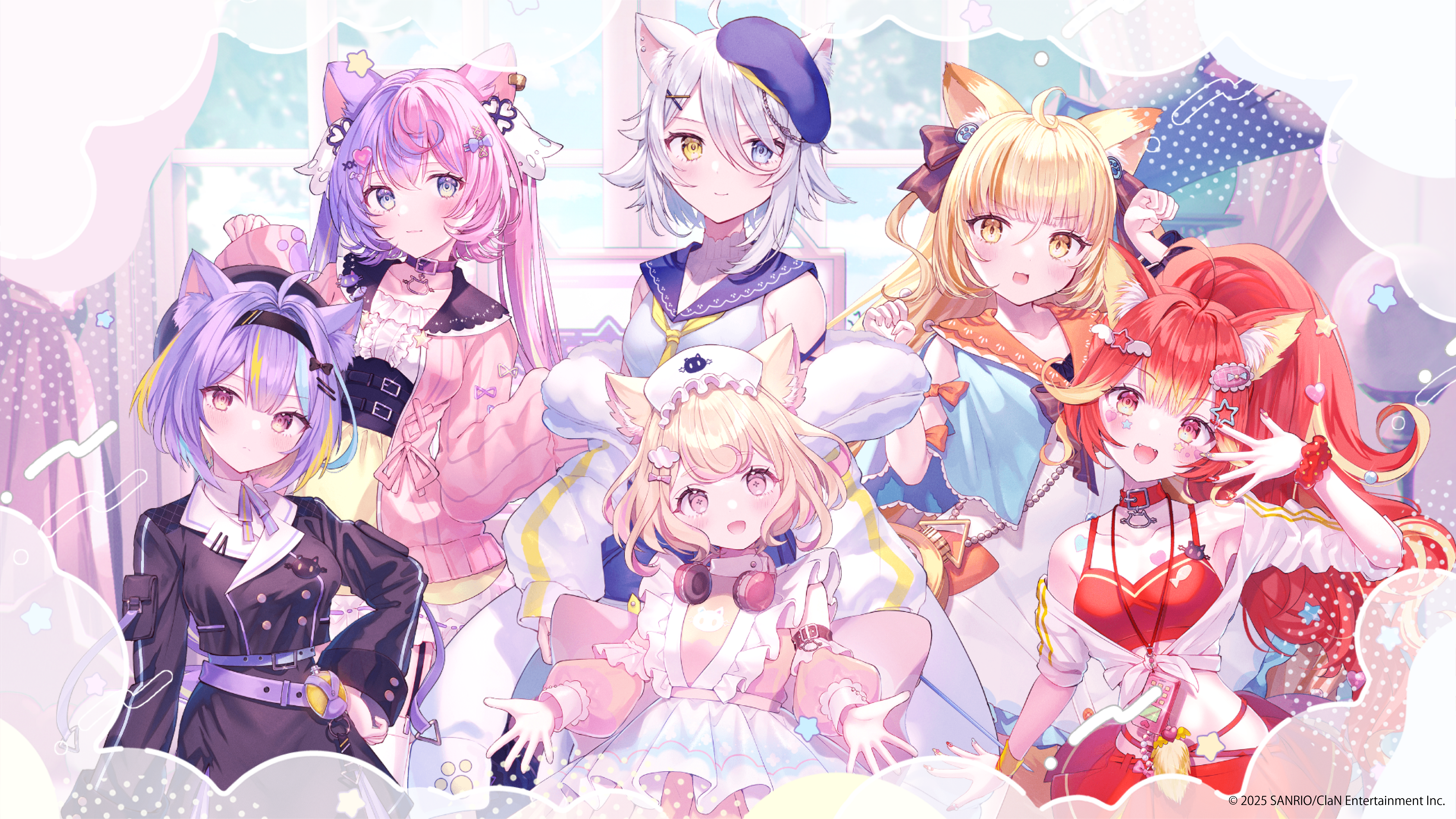 animal_ears dress headphones heterochromia lolita_fashion nekomimi no_bra nyamafuji_anzu nyamaharu_eru nyamakage_neon nyamakumo_fuwari nyamamugi_tart nyamashiro_soda nyantasia reekaruru seifuku stockings sweater tattoo thighhighs weapon