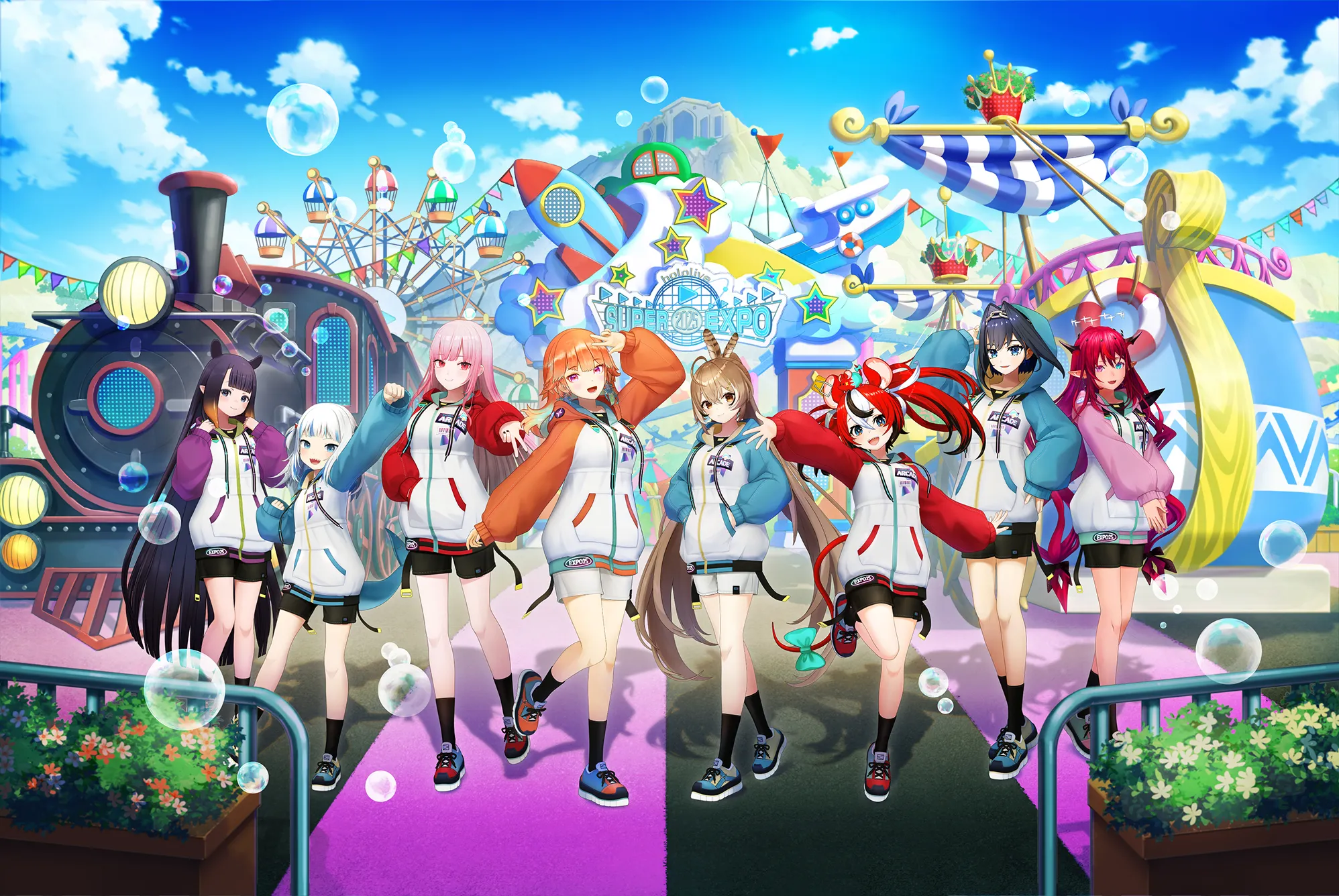 animal_ears gawr_gura hakos_baelz halo heterochromia hololive hololive_english horns irys_(hololive) mori_calliope nanashi_mumei ninomae_ina'nis ouro_kronii pointy_ears tagme tail takanashi_kiara uniform wings