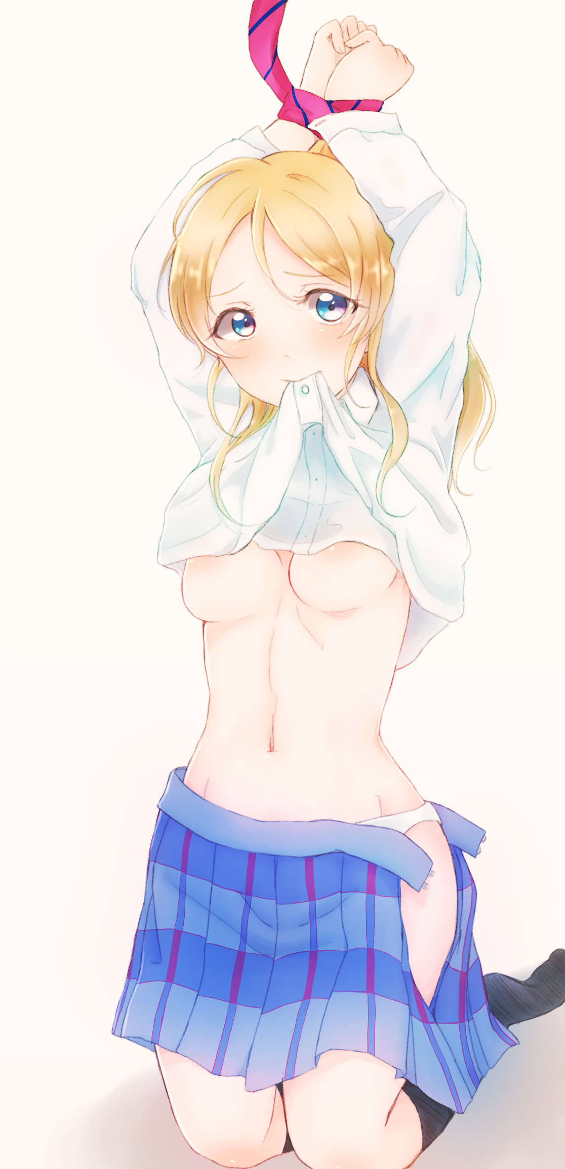 ayase_eli bondage breasts lilylion26 love_live! no_bra pantsu seifuku shirt_lift undressing