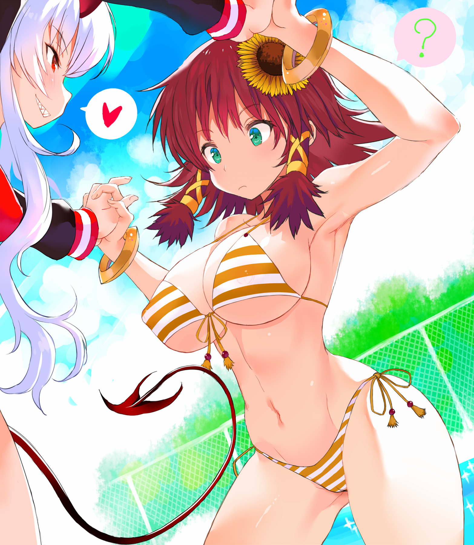 ariso_kaoru bikini cameltoe erect_nipples grim_aloe horns quiz_magic_academy ruquia seifuku swimsuits tail yuri