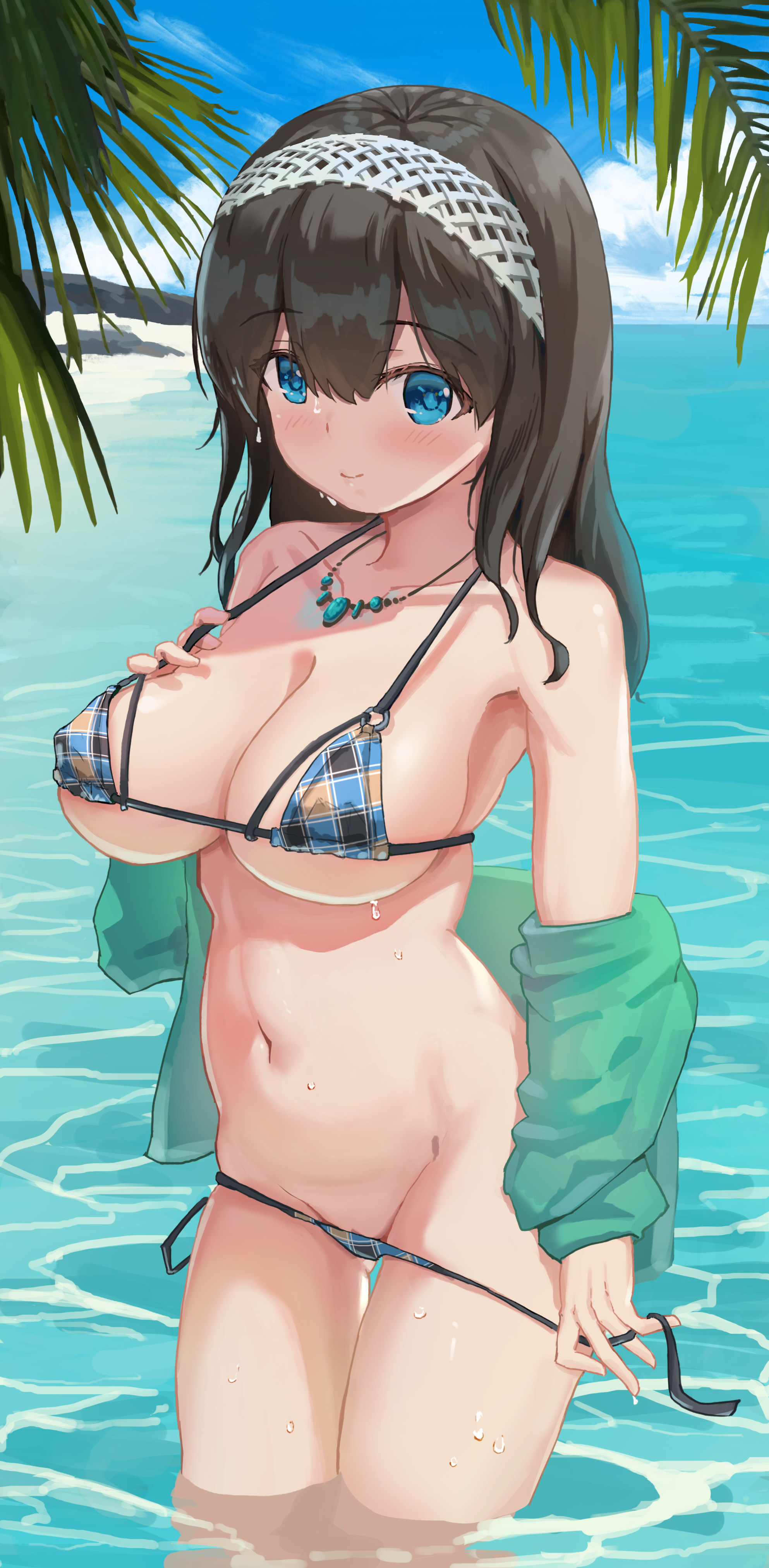 bikini erect_nipples juu_p open_shirt panty_pull pussy sagisawa_fumika swimsuits the_idolm@ster the_idolm@ster_cinderella_girls undressing wet