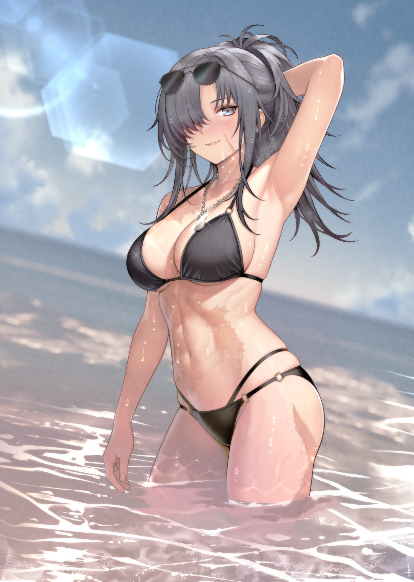 angelia_(girls_frontline) art_undertaker bikini girls_frontline megane swimsuits wet