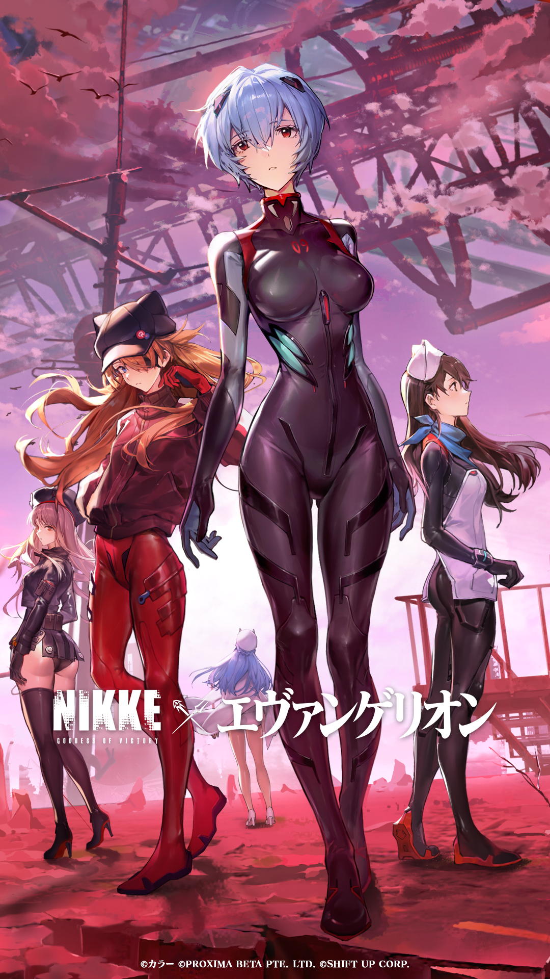 animal_ears ayanami_rei bodysuit crossover eyepatch goddess_of_victory:_nikke heels helm neon_genesis_evangelion pantsu rapi_(nikke) souryuu_asuka_langley suzuhara_sakura tagme thighhighs uniform